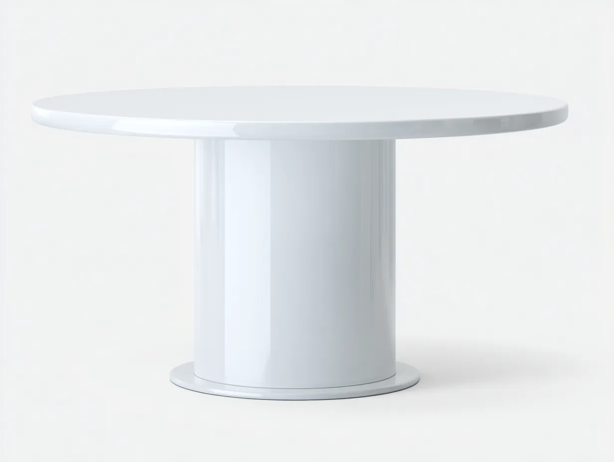 Mesa de comedor redonda 140x140x75 cm - blanco brillo con base cilíndrica - estilo moderno - para comedor-Jadidanest
