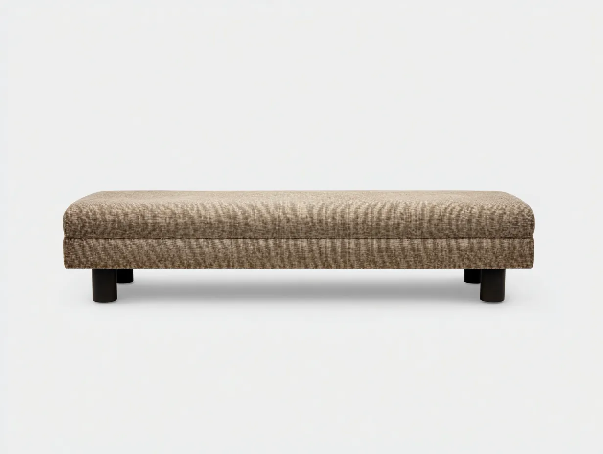 Banco tapizado beige 158x44x42 cm - patas negras bajas - silueta minimalista - para dormitorio-Jadidanest