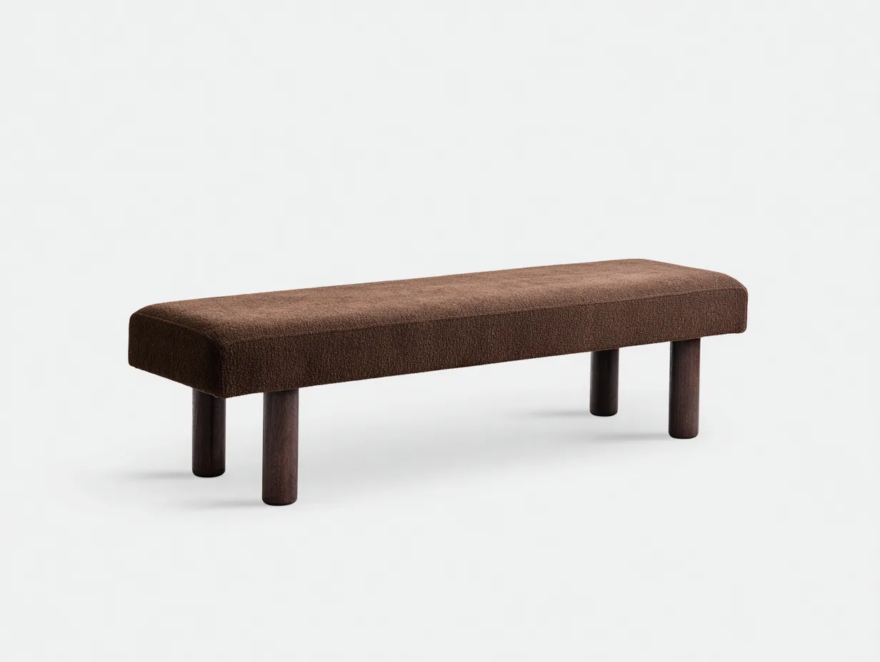 Banco tapizado marrón oscuro 160x43x44 cm - patas cilíndricas oscuras - estilo sobrio - para dormitorio-Jadidanest