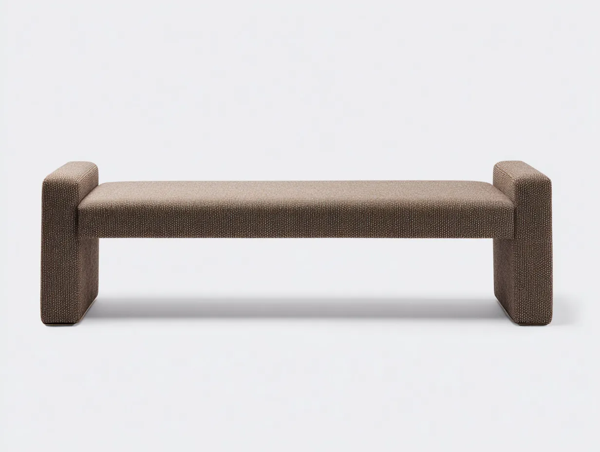 Banco tapizado marrón tostado con brazos rectos 168x47x49 cm - base de madera clara - dormitorio moderno-Jadidanest