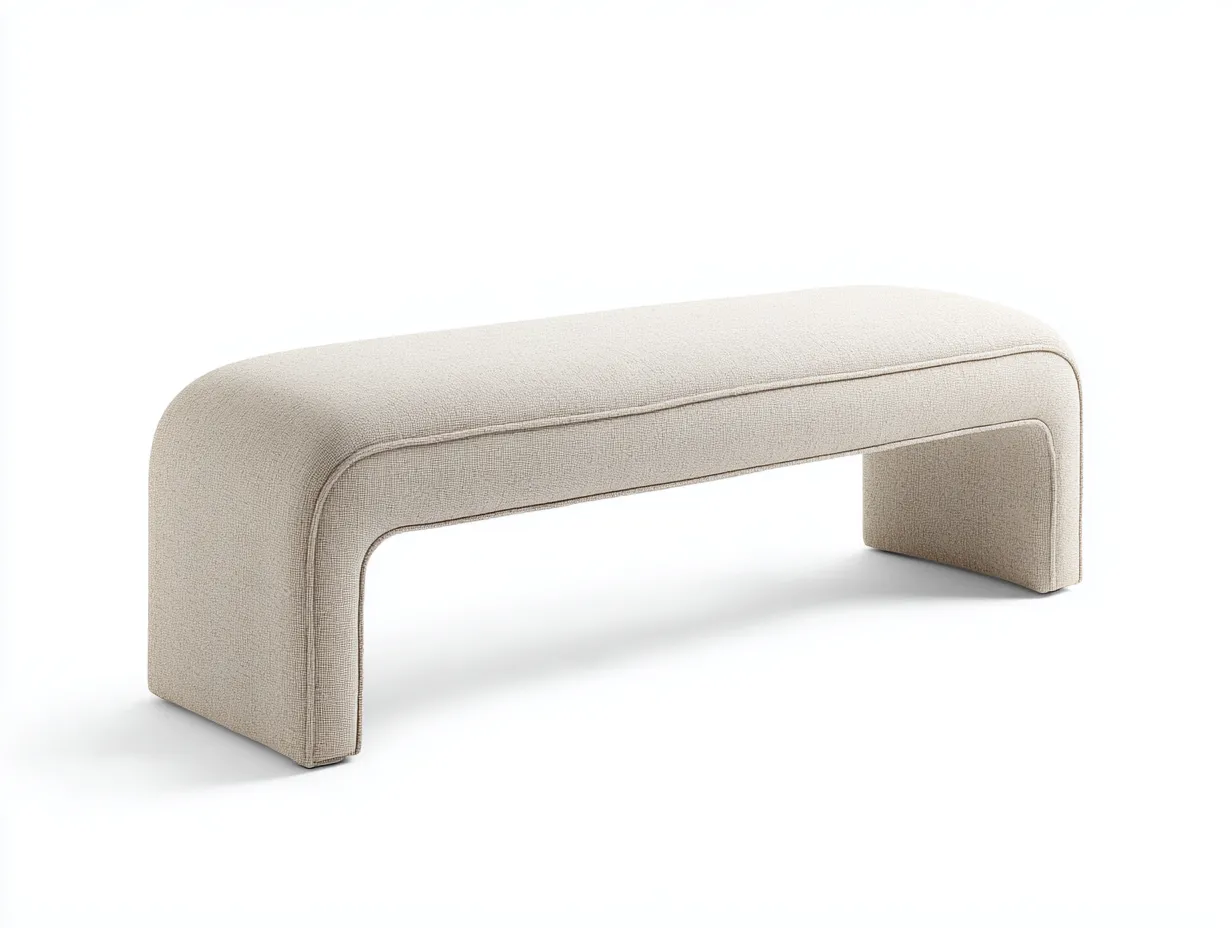 Banco tapizado crema 170x45x46 cm - estructura curva continua - diseño elegante - para dormitorio-Jadidanest