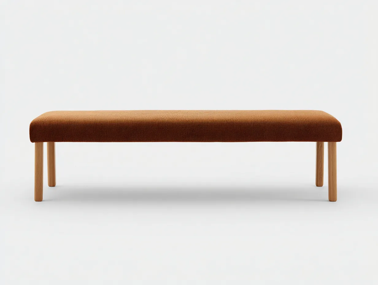 Banco tapizado terracota 162x44x45 cm - patas de madera clara - diseño sencillo - para dormitorio-Jadidanest