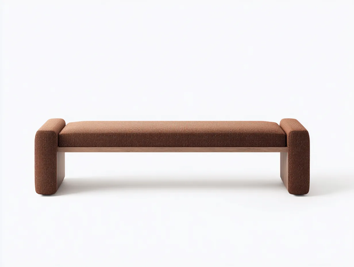 Banco tapizado óxido con brazos bajos 170x46x48 cm - estructura de madera natural - estilo cálido - para dormitorio-Jadidanest