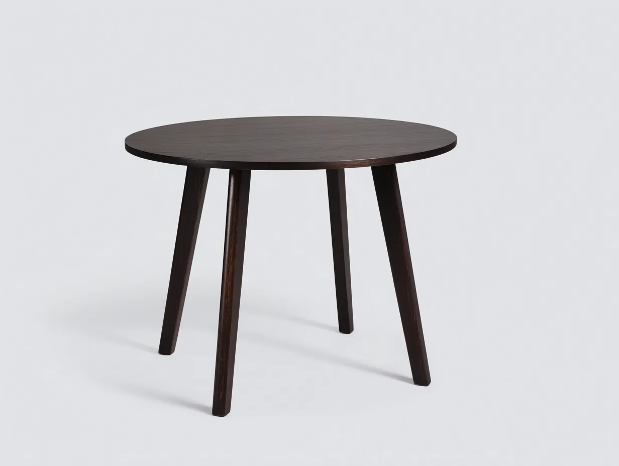Mesa de comedor redonda 118x118x75 cm - madera oscura con patas inclinadas - estilo compacto - para comedor-Jadidanest