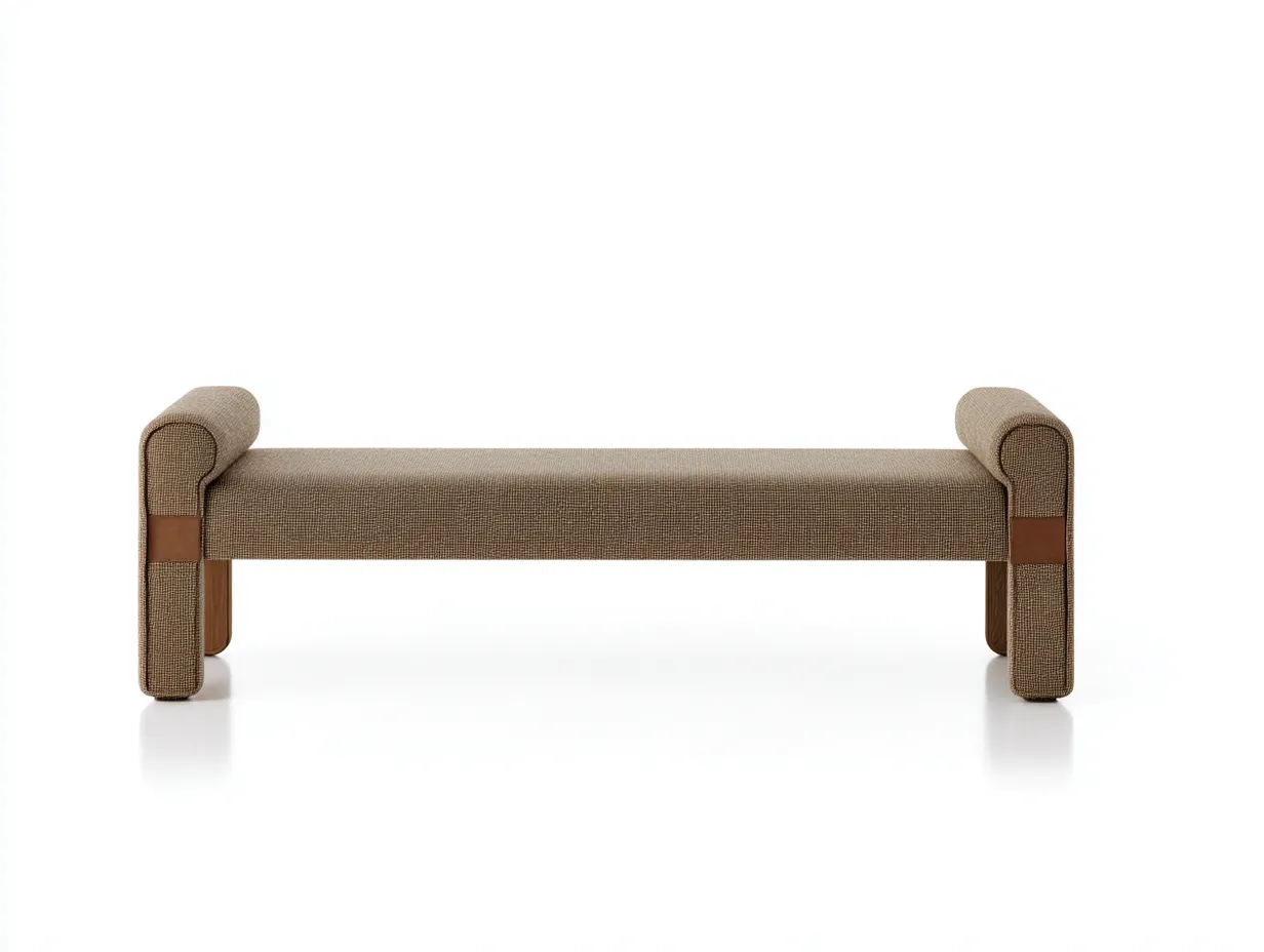 Banco tapizado beige con brazos curvos 165x48x50 cm - detalles marrones - diseño clásico - para dormitorio-Jadidanest