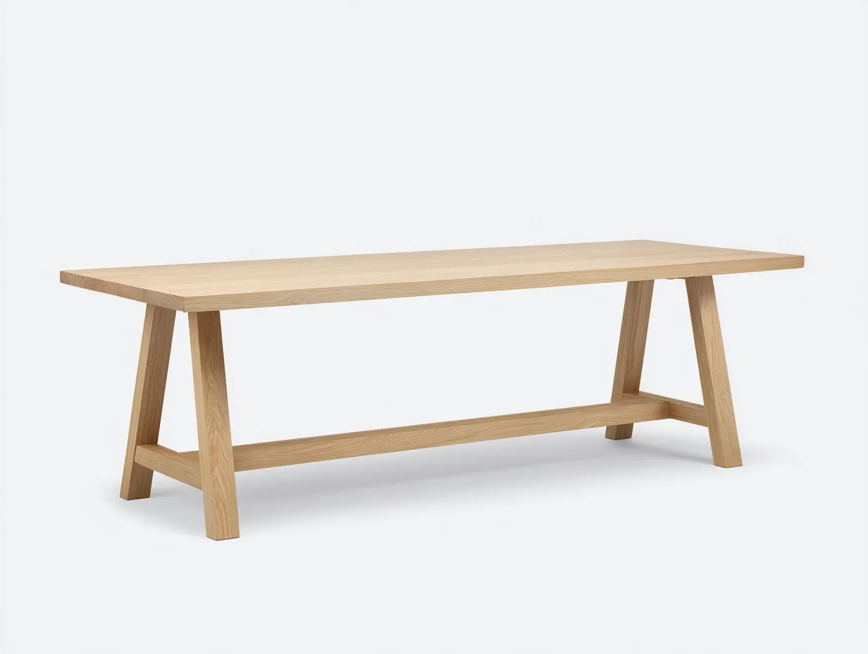 Mesa de comedor rectangular 220x90x76 cm - madera clara con travesaño inferior - estilo natural - para comedor-Jadidanest