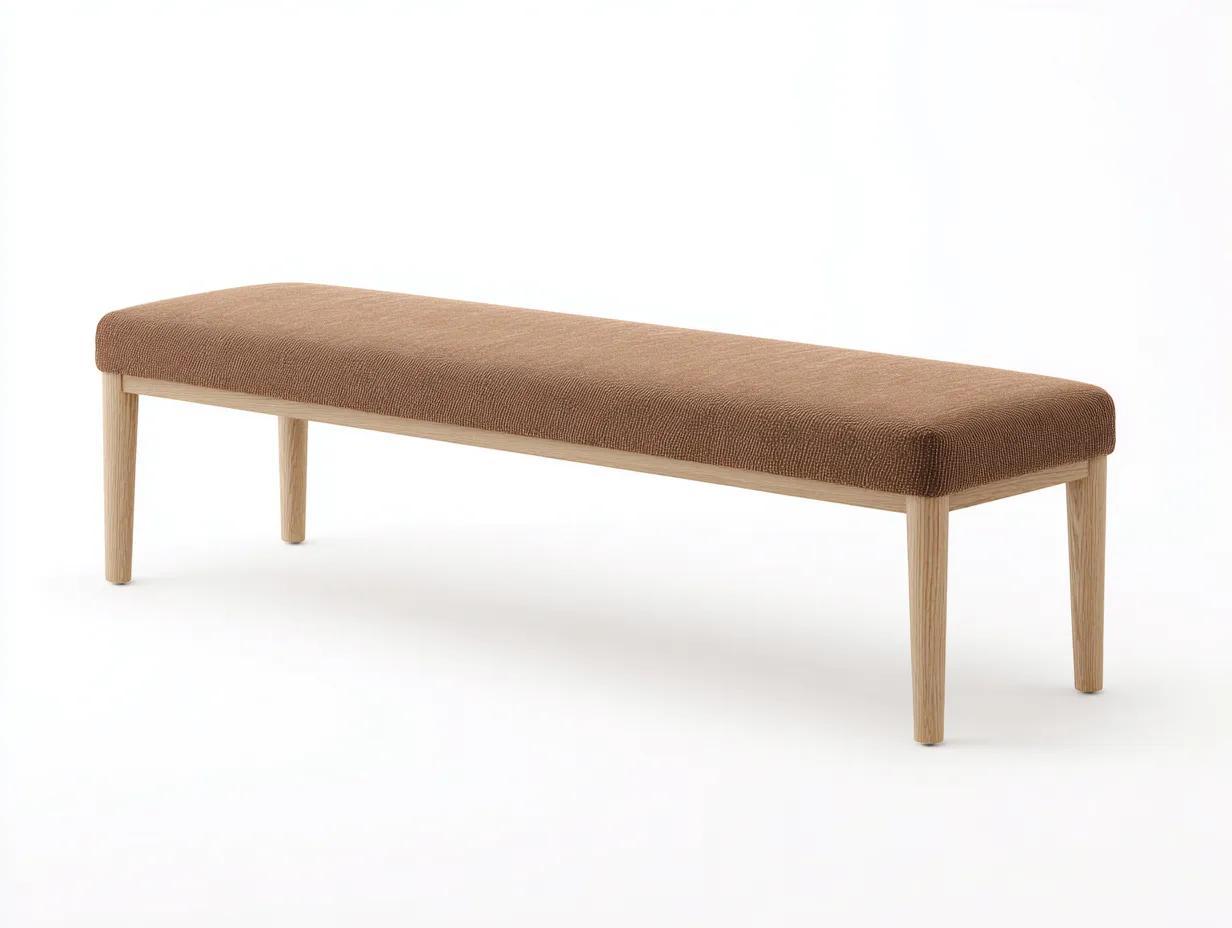 Banco tapizado marrón claro 165x42x46 cm - patas de madera clara - diseño recto - para dormitorio-Jadidanest