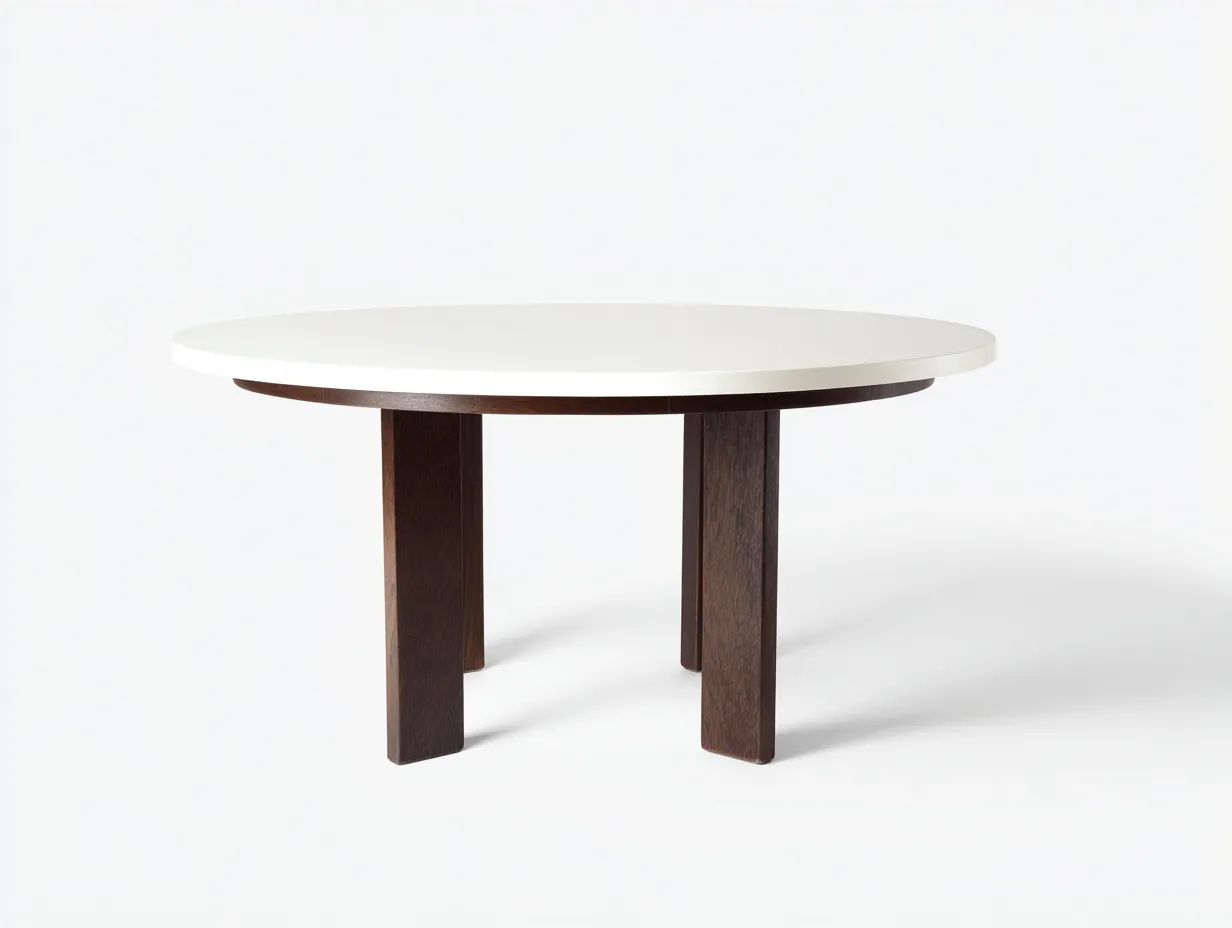 Mesa de comedor redonda 120x120x75 cm - tablero blanco y patas rectas de madera oscura - estilo moderno - para comedor-Jadidanest