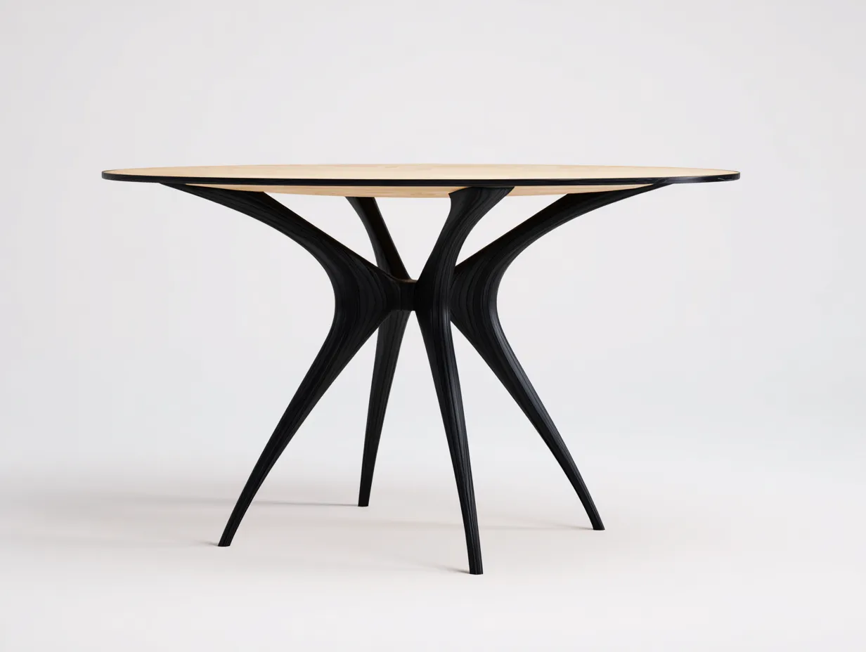 Mesa de comedor redonda 135x135x75 cm - tablero madera clara y base negra - diseño escultórico - para comedor-Jadidanest