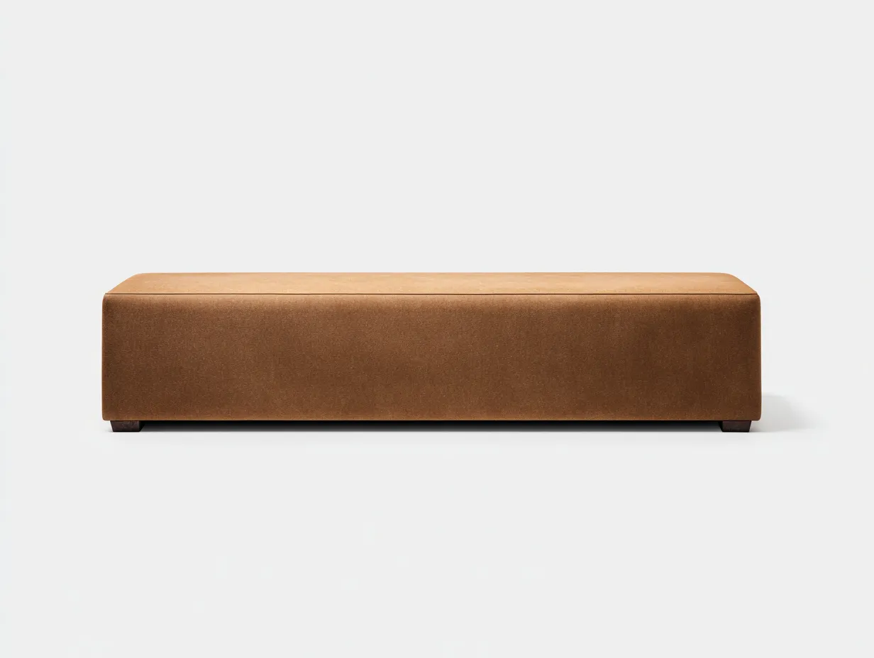 Banco tapizado camel 160x46x42 cm - base baja con patas ocultas - estilo minimalista - para dormitorio-Jadidanest