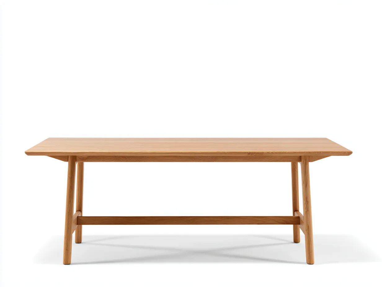 Mesa de comedor rectangular 220x90x76 cm - madera roble claro con travesaño inferior - estilo escandinavo - para comedor-Jadidanest