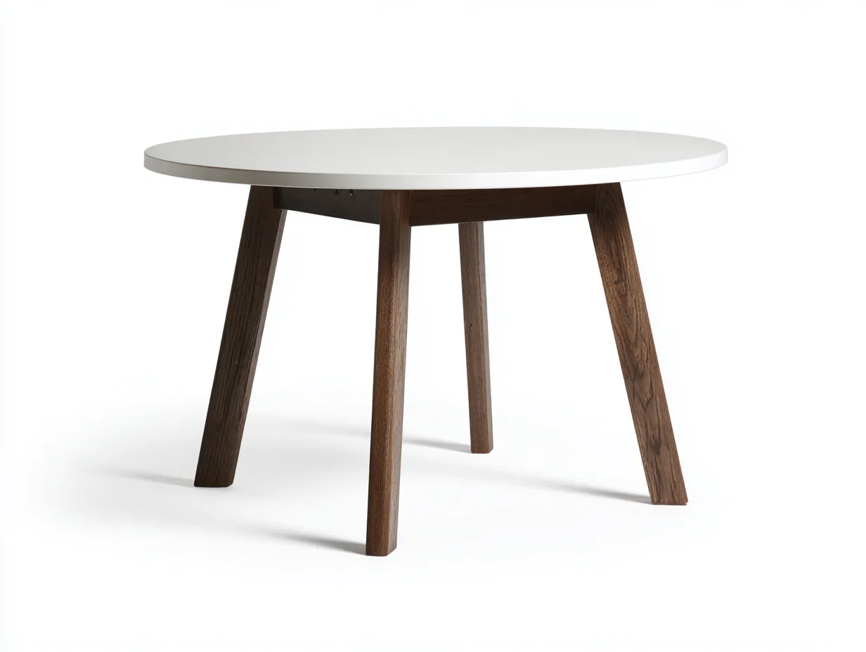 Mesa de comedor redonda 120x120x75 cm - tablero blanco y patas de madera oscura - estilo nórdico - para comedor-Jadidanest