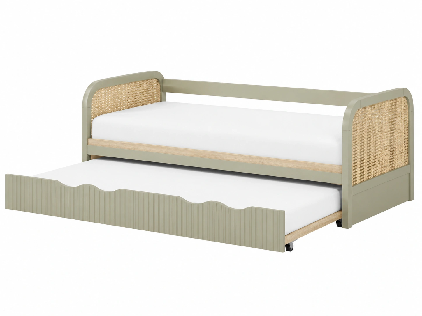 Cama nido verde natural con acabado de ratan para habitaciones llenas de frescura-meubelva
