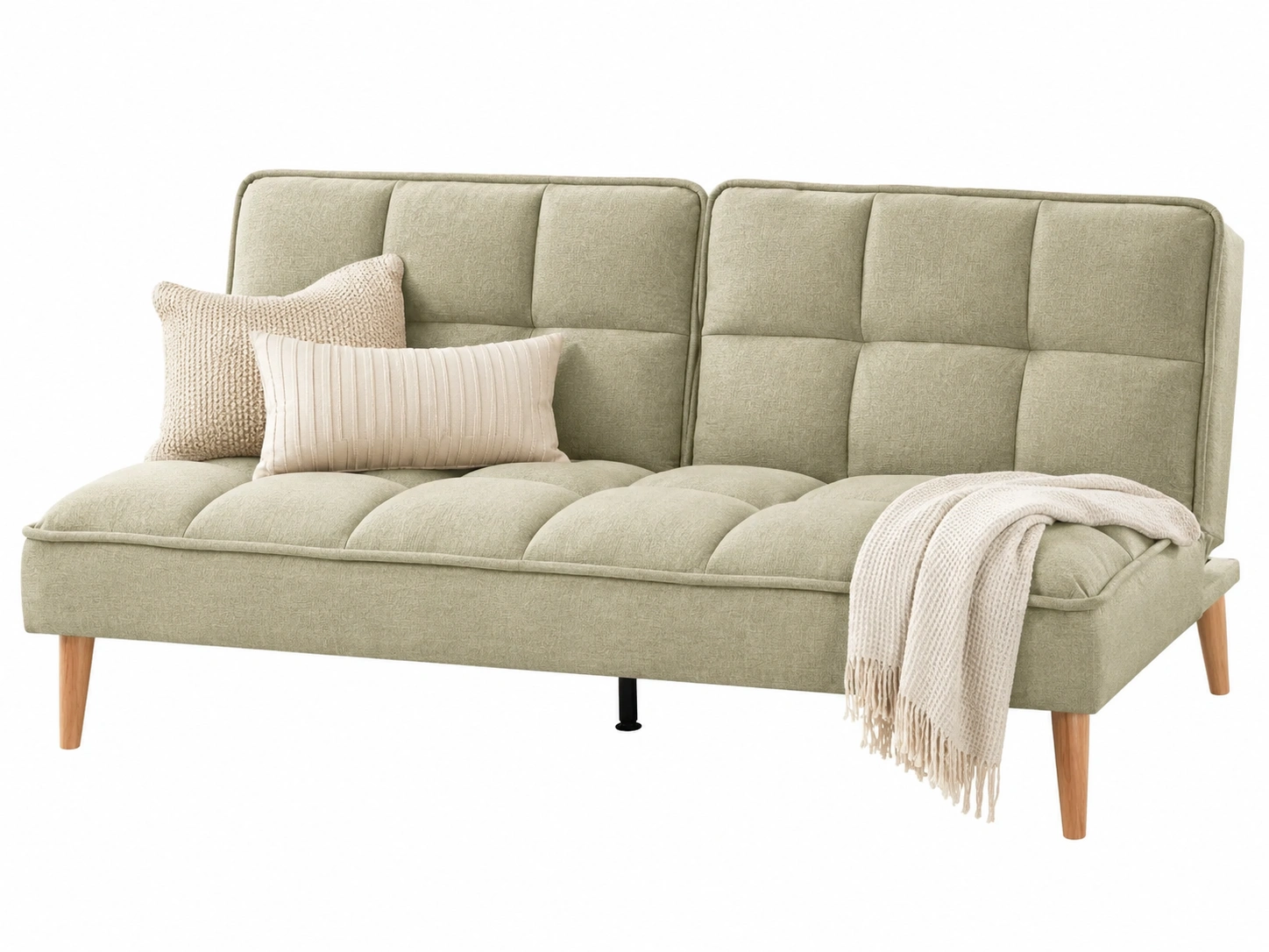 Sofa Cama Verde con Respaldo Acolchado y Patas de Madera-meubelva