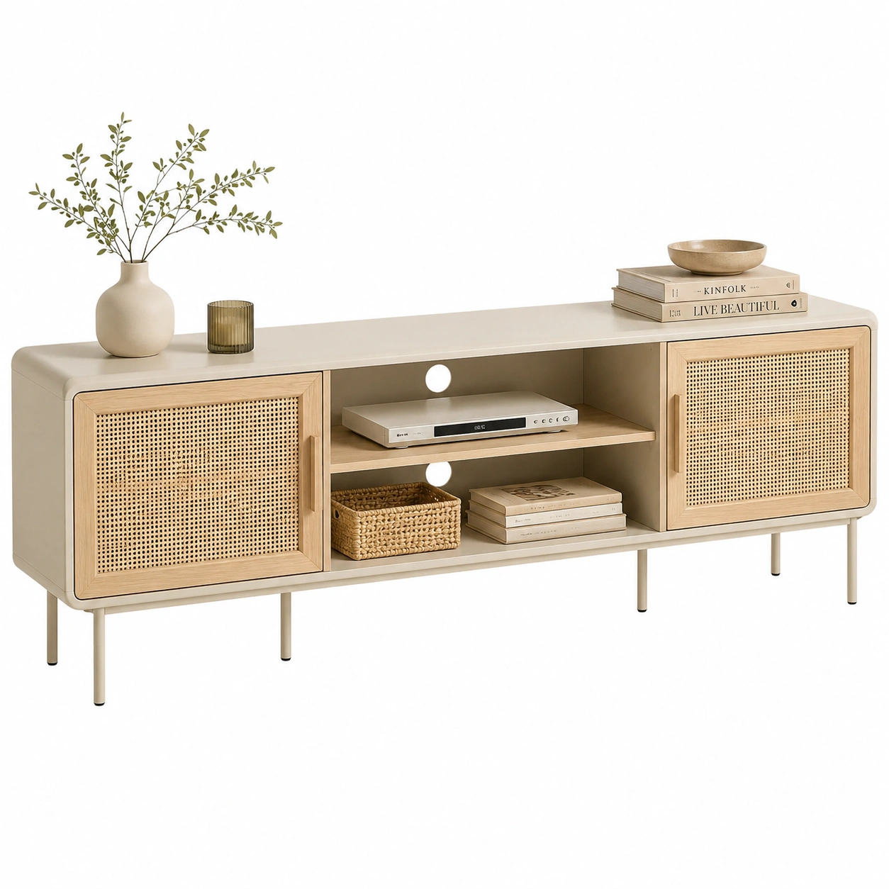 Aparador nordico beige con ratan natural-meubelva