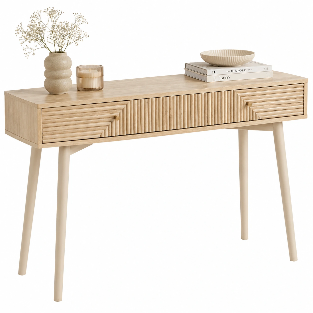 Escritorio Minimalista de Madera Natural con Cajones-meubelva