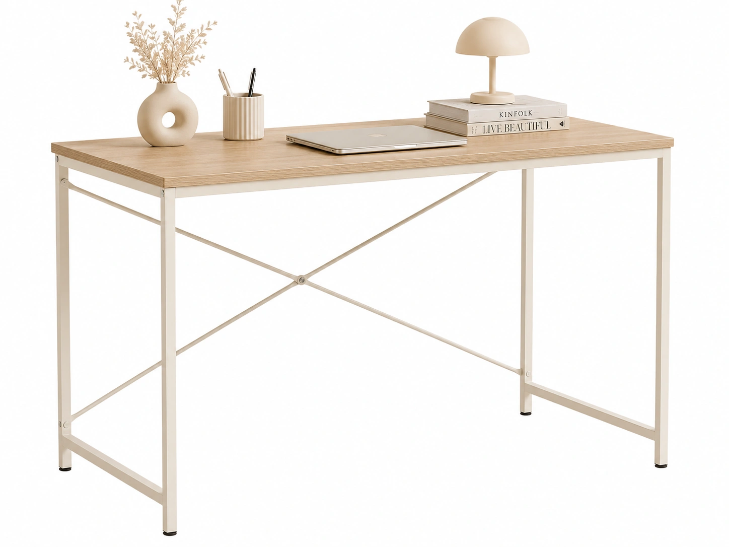 Escritorio moderno madera natural con estructura crema-meubelva