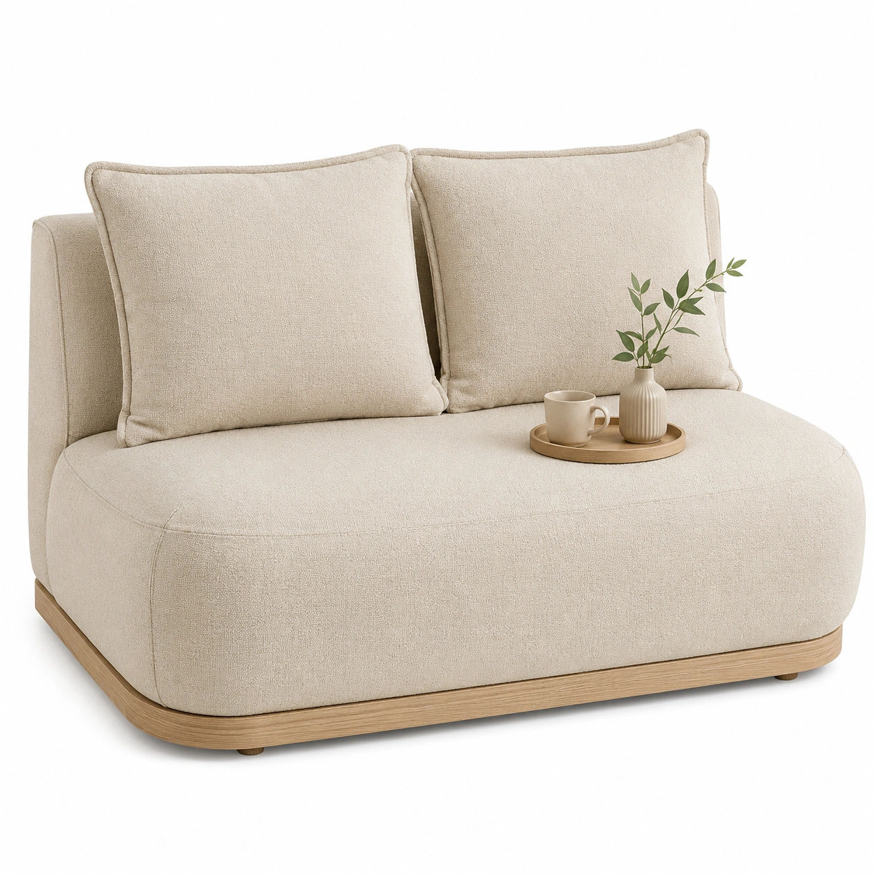 Sofa curvo tapizado color marfil