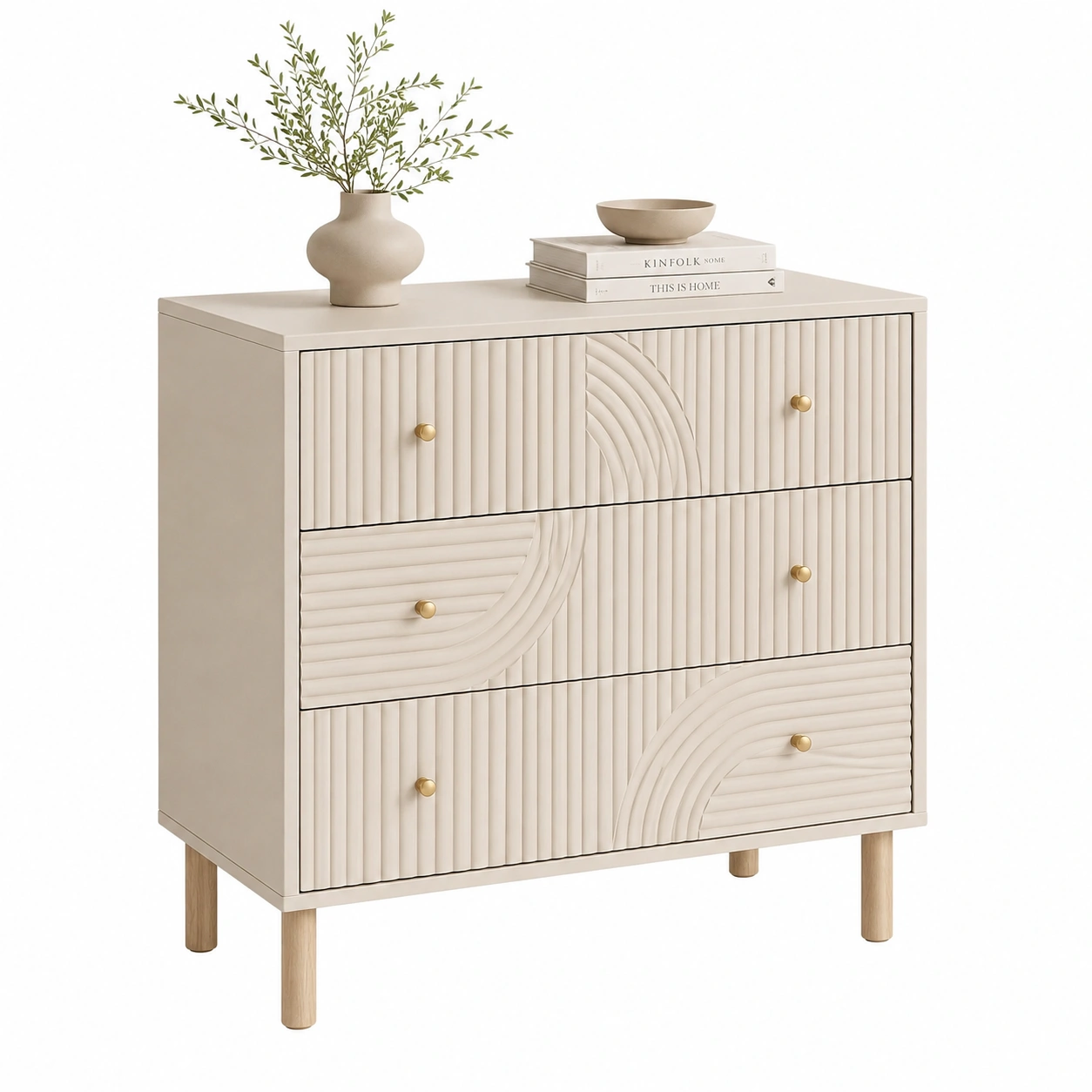 Comoda moderna con relieve curvo