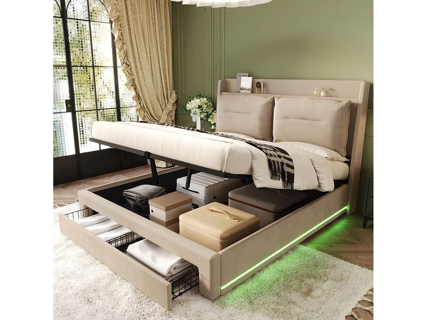 Schlafzimmer,Bereich Bett,Bett mit Bettkasten-Furniarone