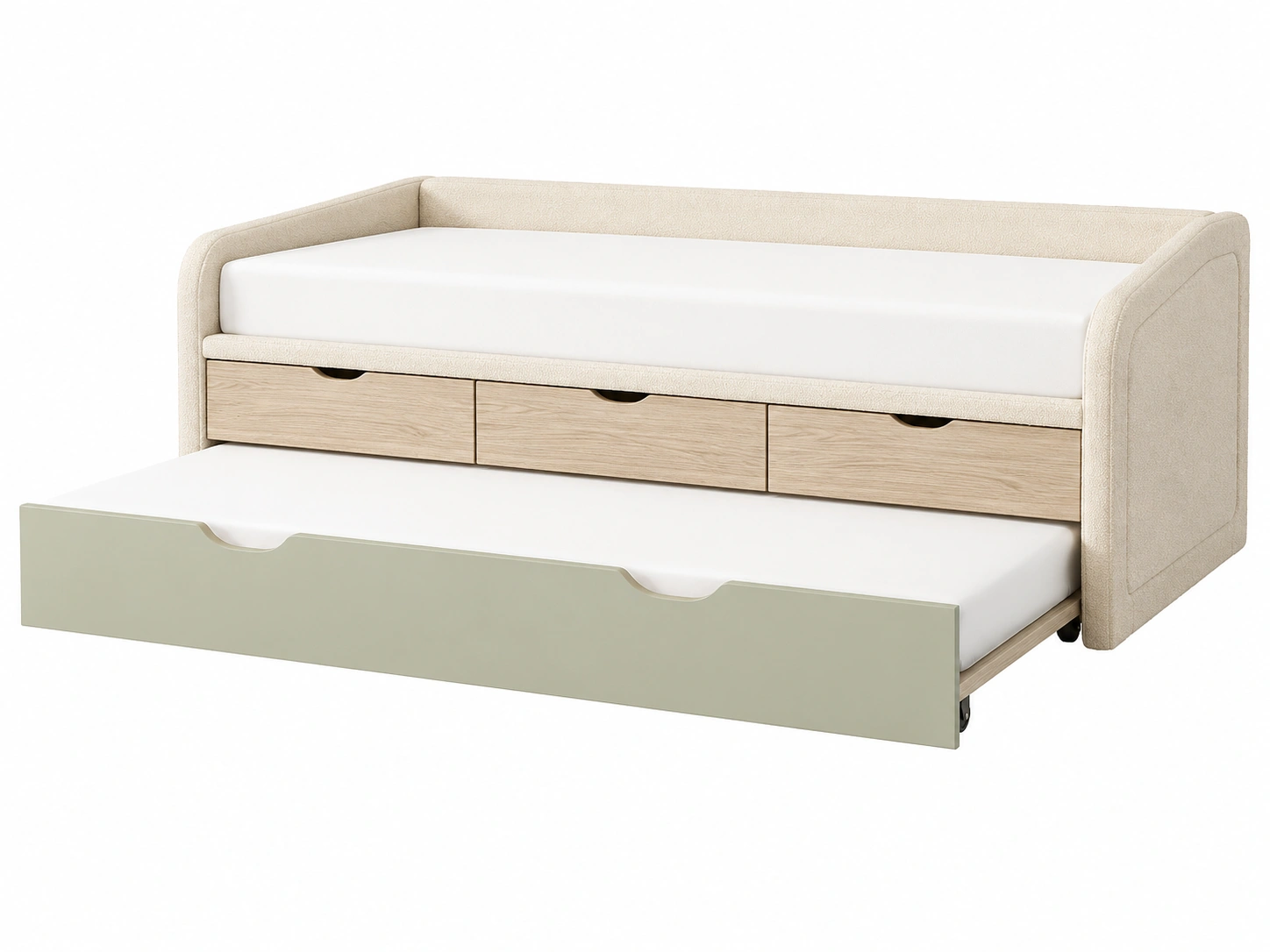Sofa cama beige con almacenaje oculto para espacios modernos y acogedores-ElmoriaHome