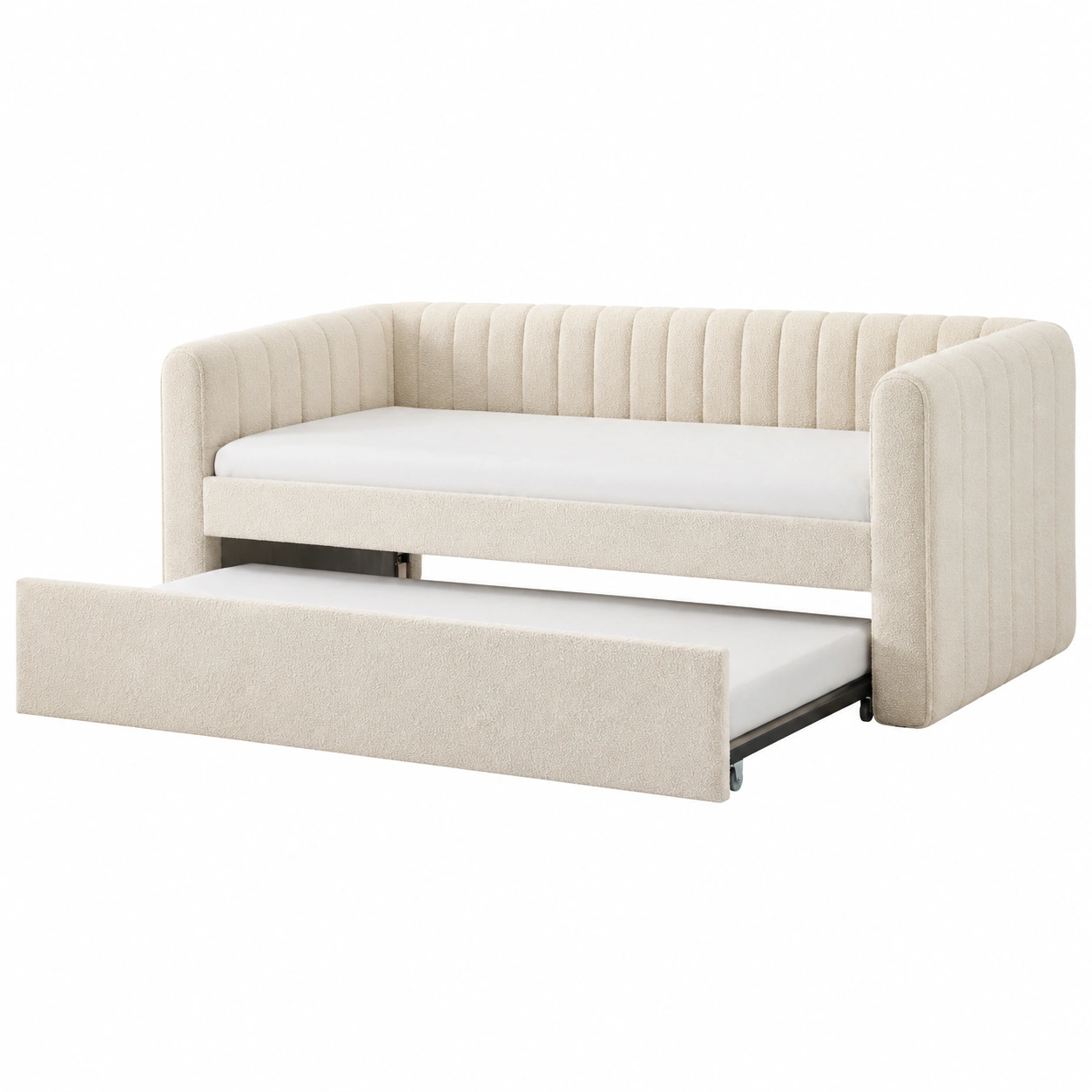 Sofa cama crema de lineas curvas para dormitorios con estilo sereno-ElmoriaHome