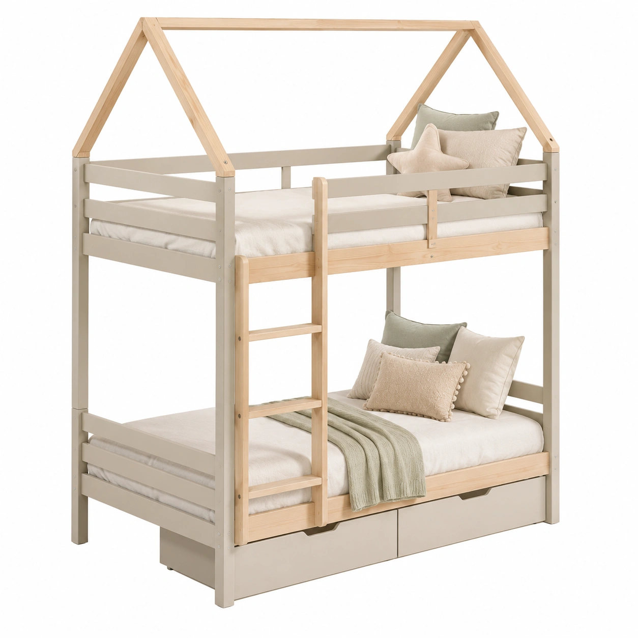 Cama alta tipo casa para ninos con escalera-ElmoriaHome