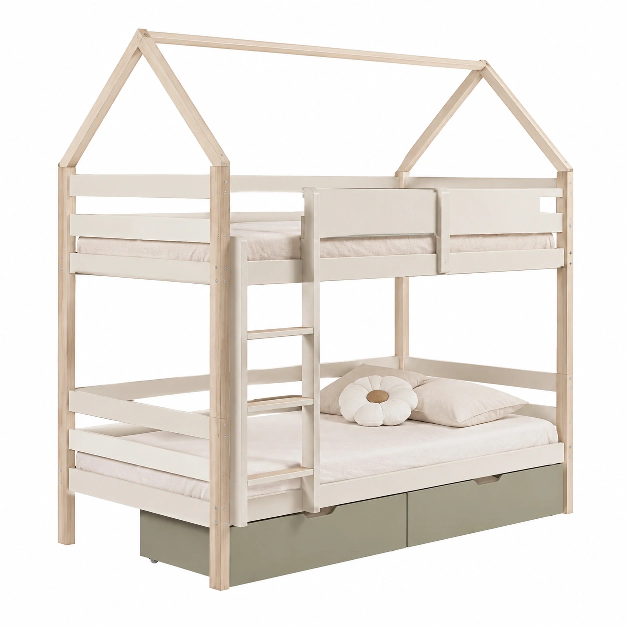 Cama alta tipo casa doble con almacenamiento-ElmoriaHome