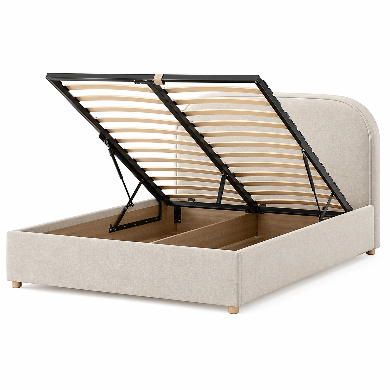 Cama con almacenamiento elevable de estructura negra-ElmoriaHome