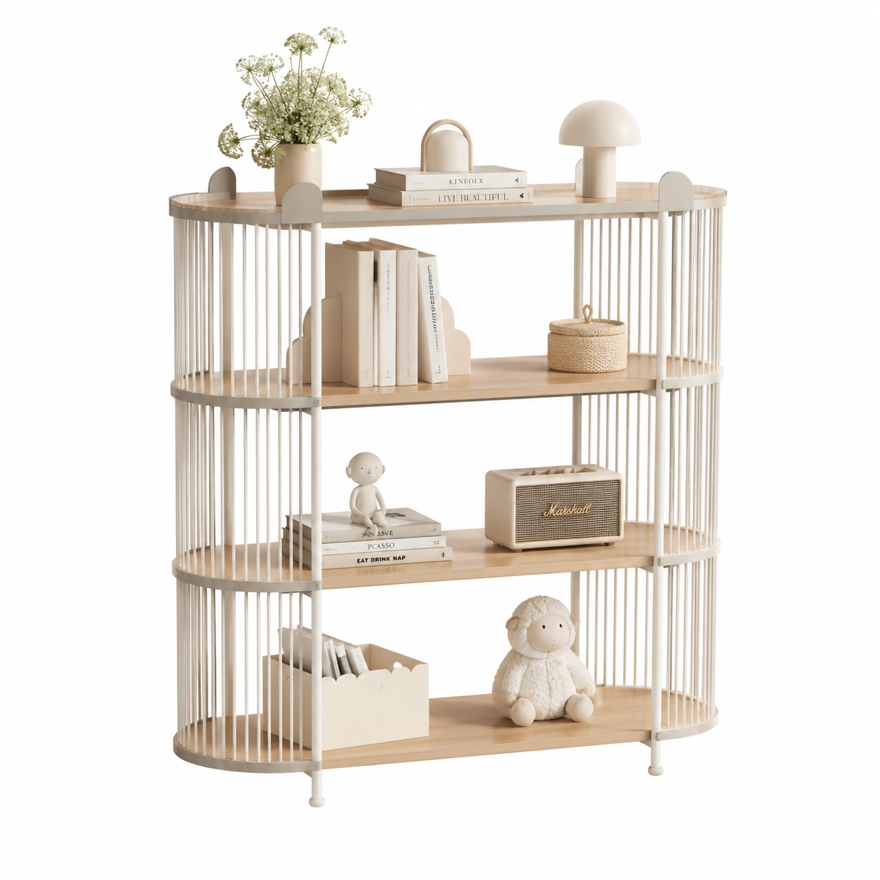 Estanteria alta de madera clara para un hogar sereno-ElmoriaHome