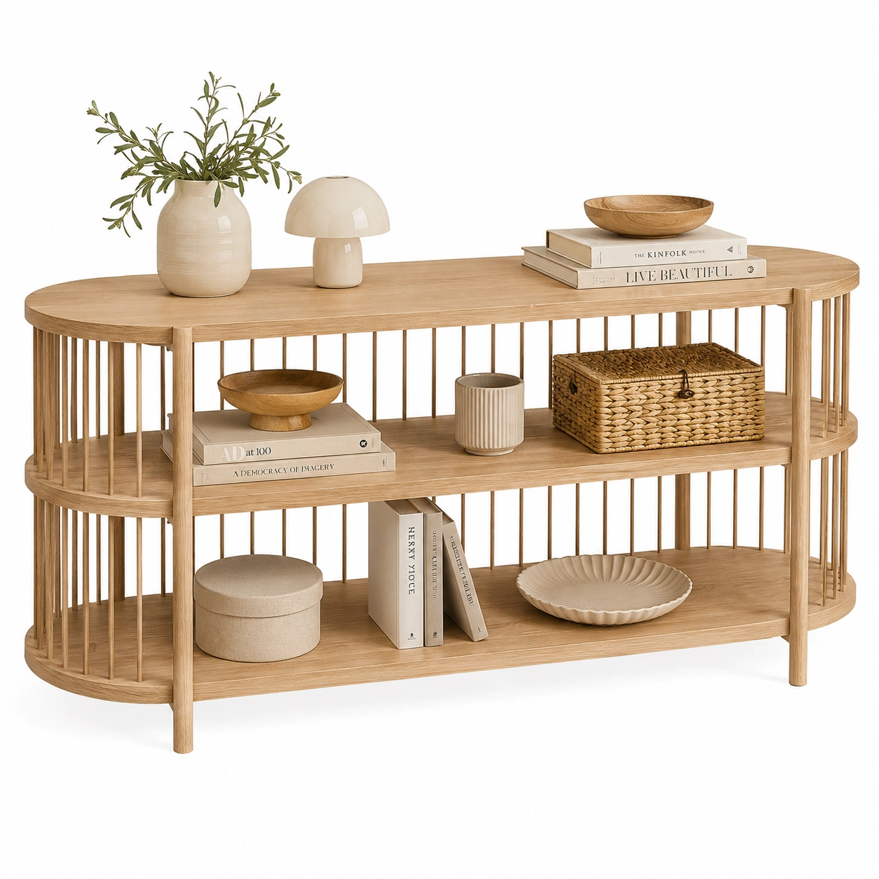 Estanteria baja de madera natural para salon-ElmoriaHome