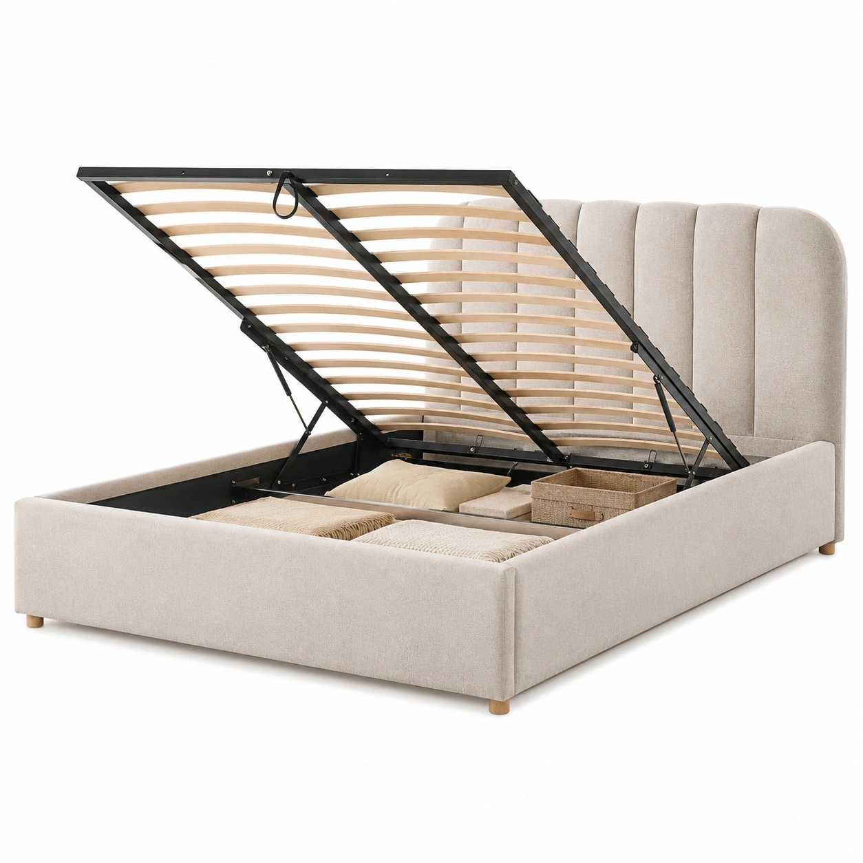 Cama moderna elevable con almacenaje interior-ElmoriaHome