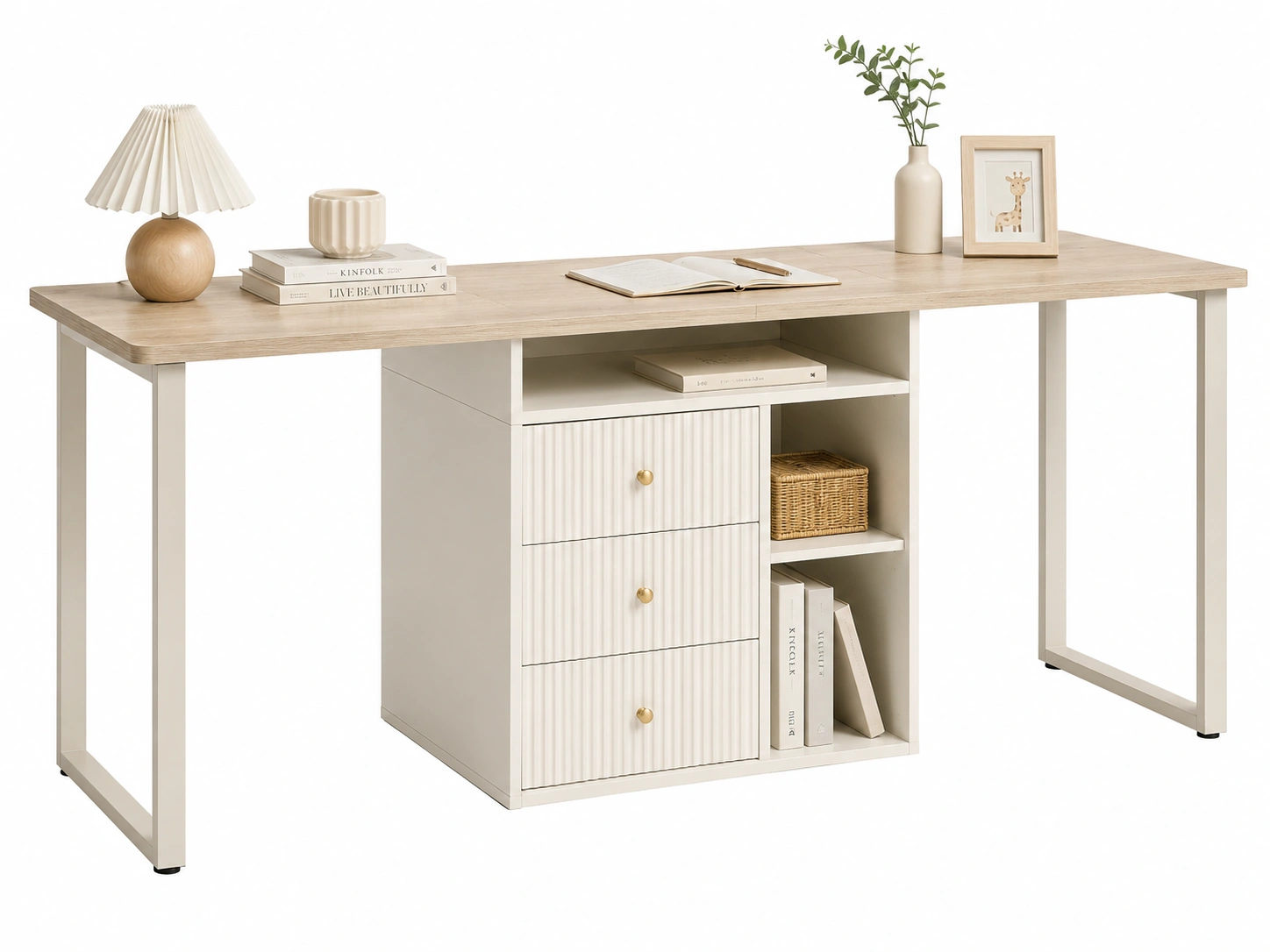 Escritorio Minimalista con Cajones y Estantes-ElmoriaHome
