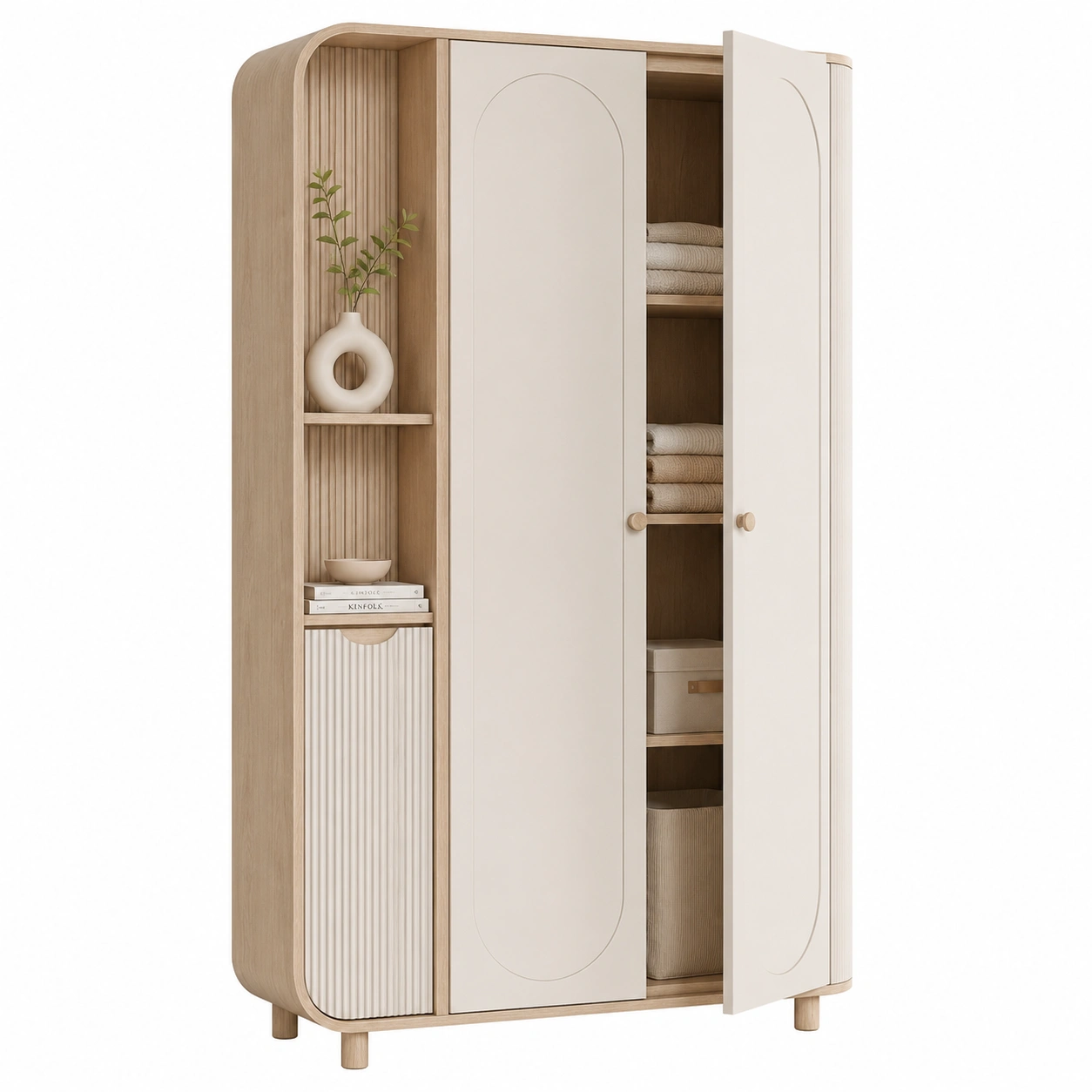 Armario alto nordico con estantes decorativos-ElmoriaHome