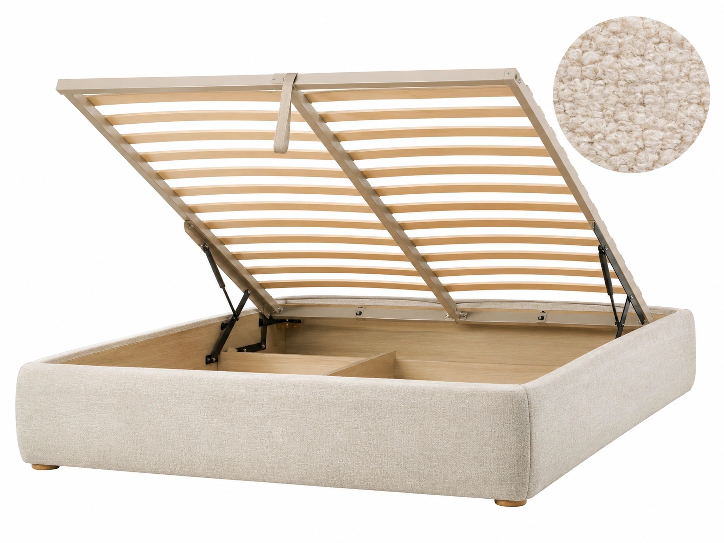 Cama tapizada premium con base abatible Natural Loft-HavensiaHome