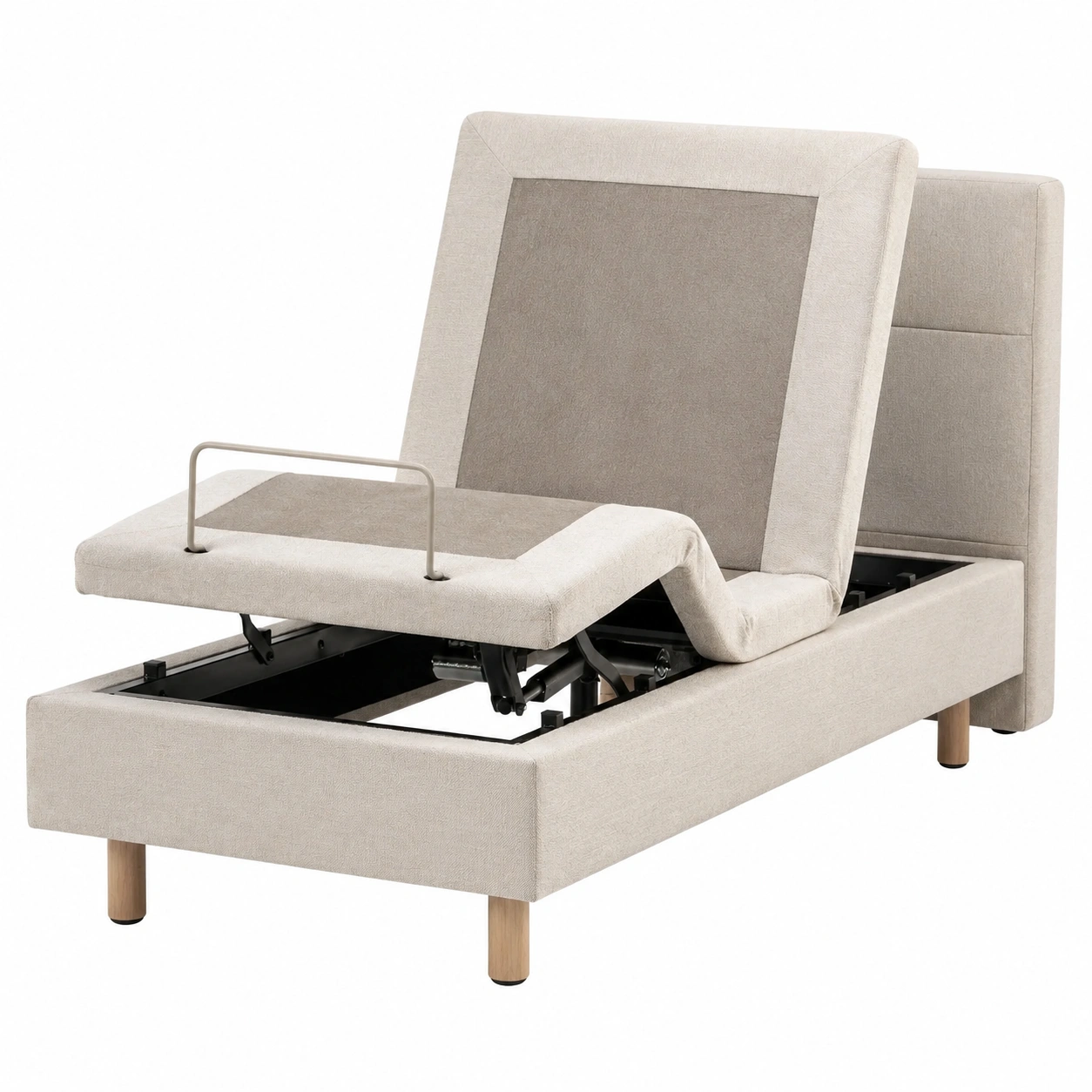 Cama articulada tapizada beige con almacenaje interior-HavensiaHome