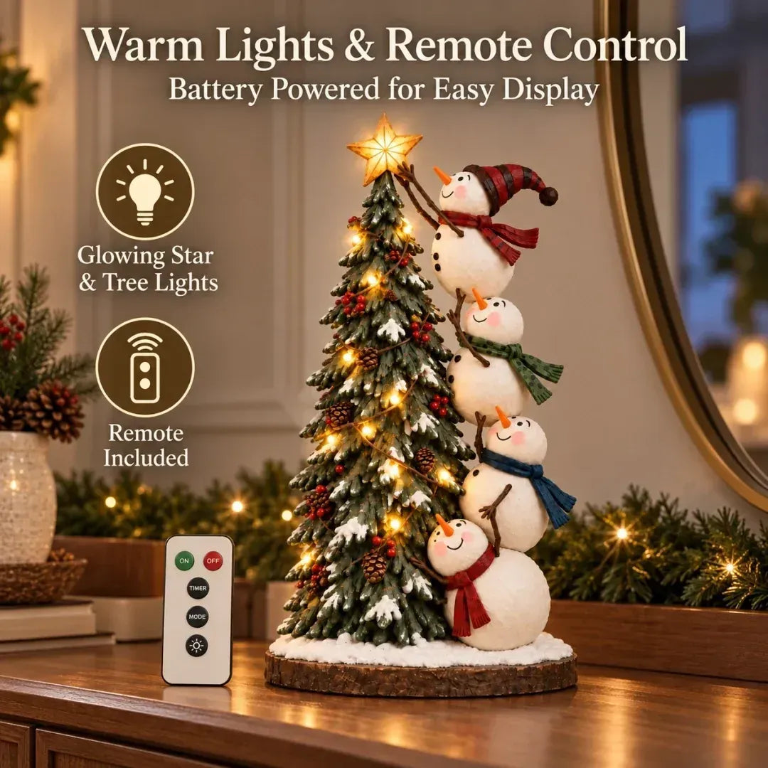 ❄ Snowmen Topping the Christmas Tree – Lighted Christmas Figurine