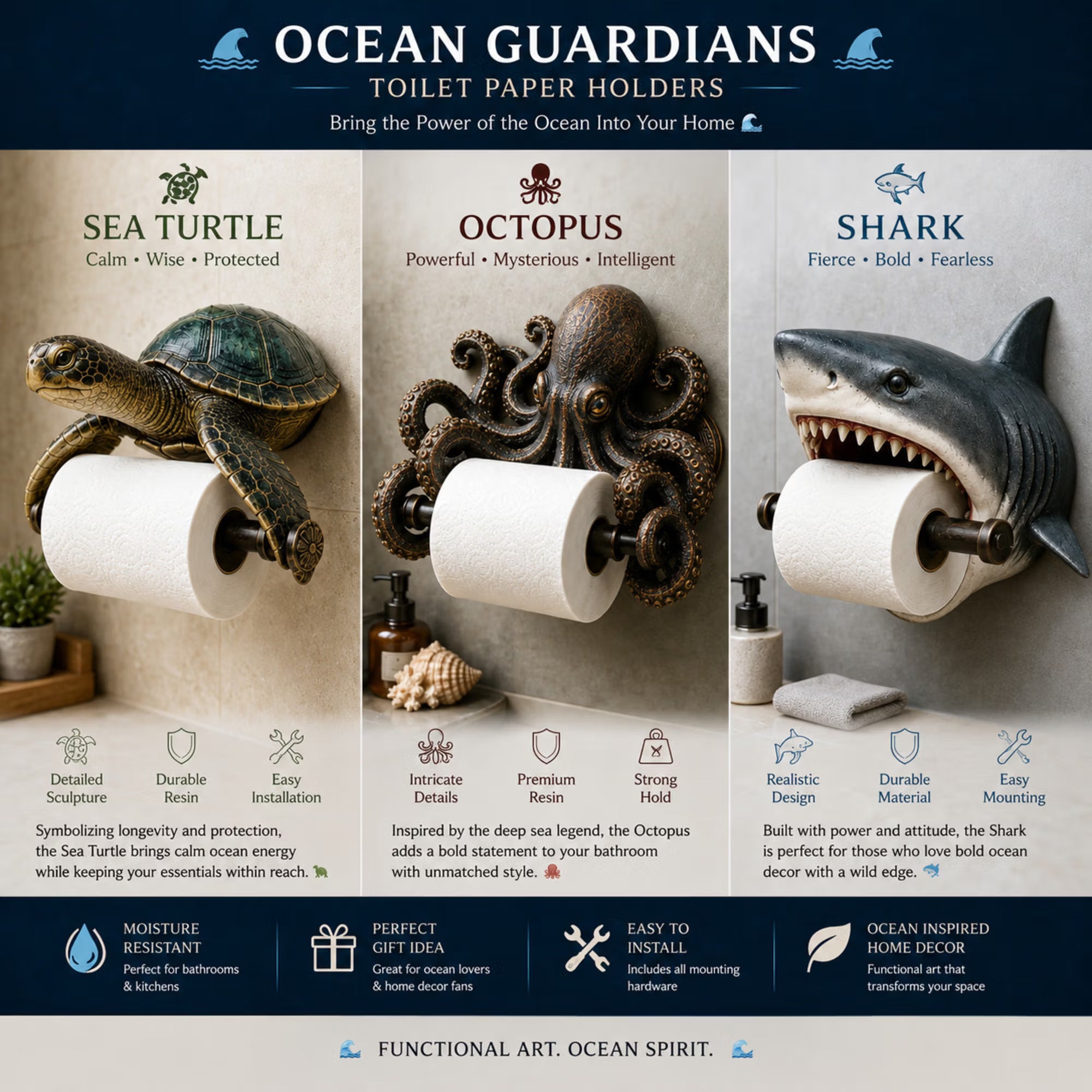 🌊 Ocean Guardians Toilet Paper Holder Series Wall-Mounted Bathroom Decor
