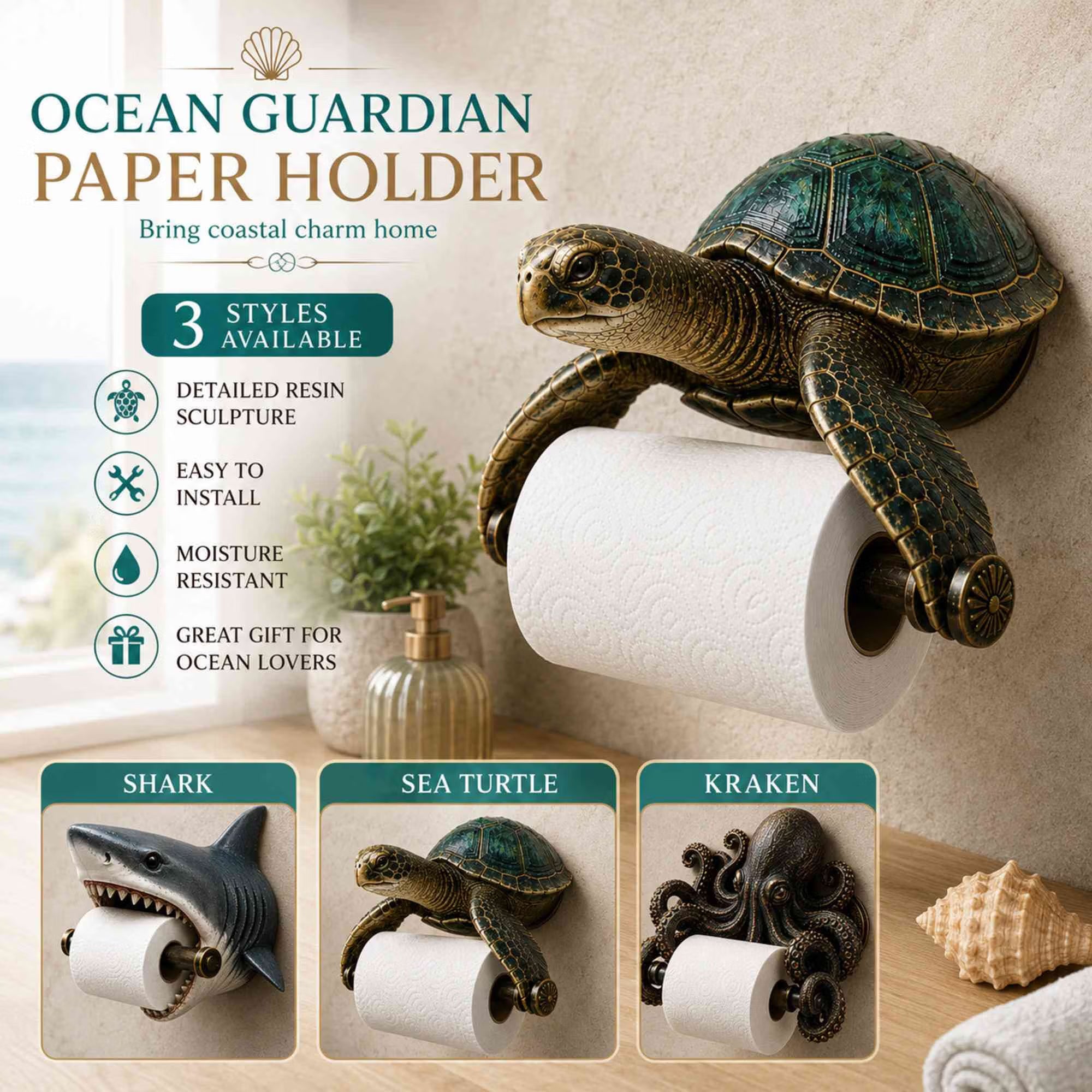🌊 Ocean Guardians Toilet Paper Holder Series Wall-Mounted Bathroom Decor