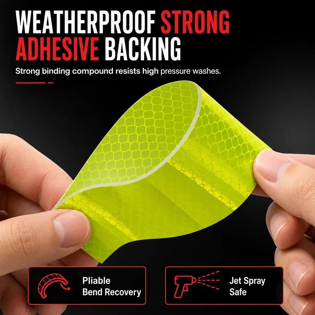 Weather resistant reflective adhesive strip