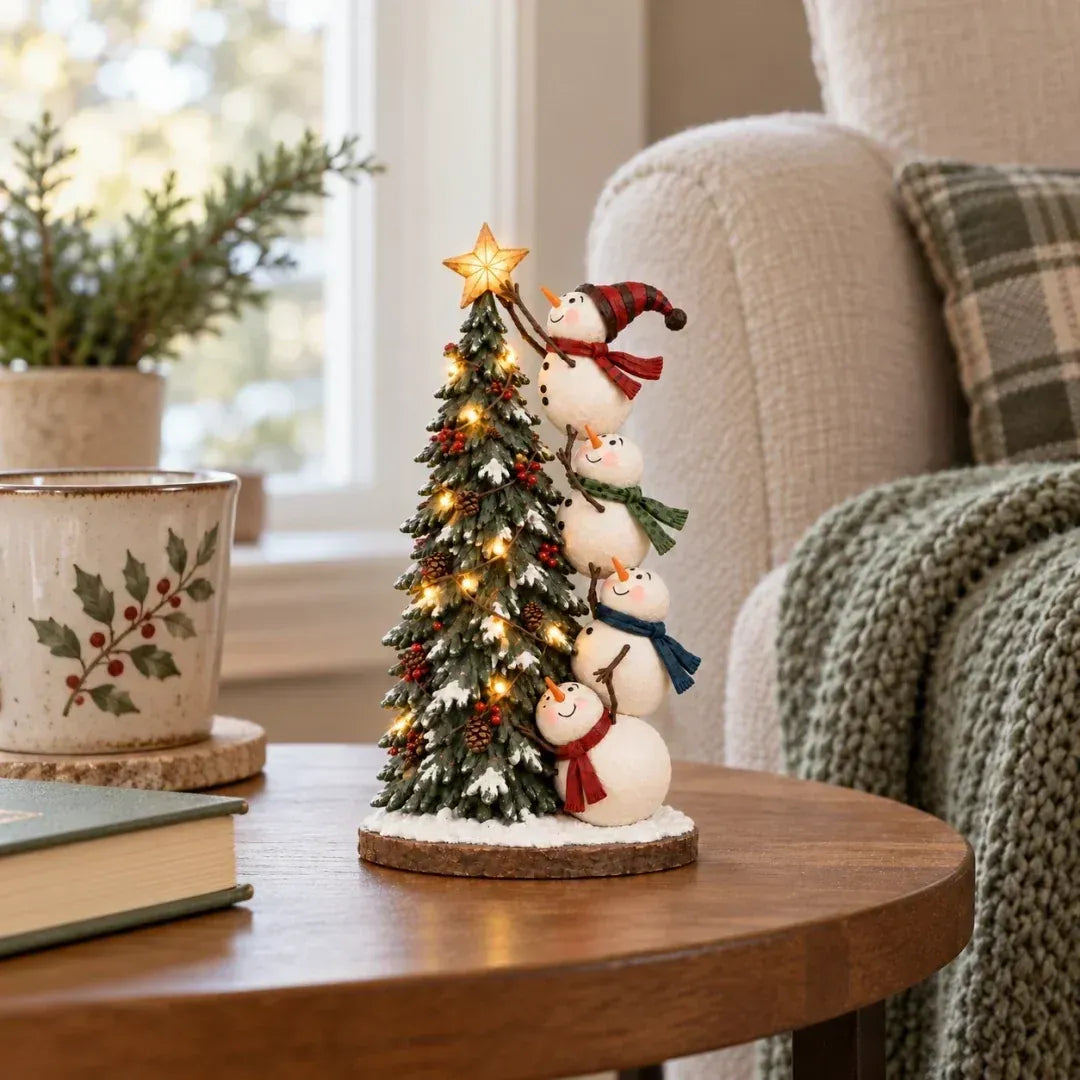 ❄ Snowmen Topping the Christmas Tree – Lighted Christmas Figurine