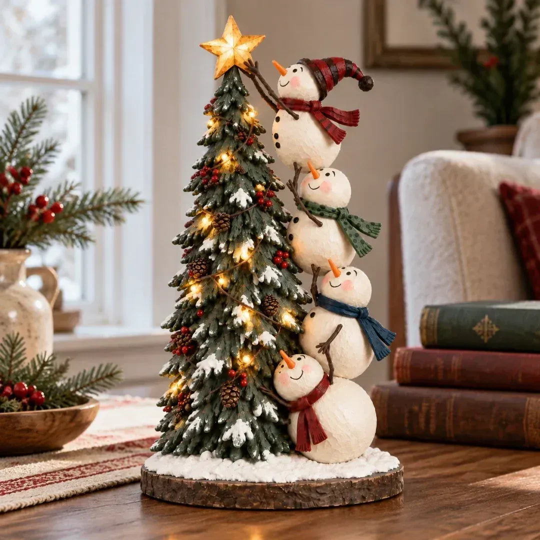 ❄ Snowmen Topping the Christmas Tree – Lighted Christmas Figurine