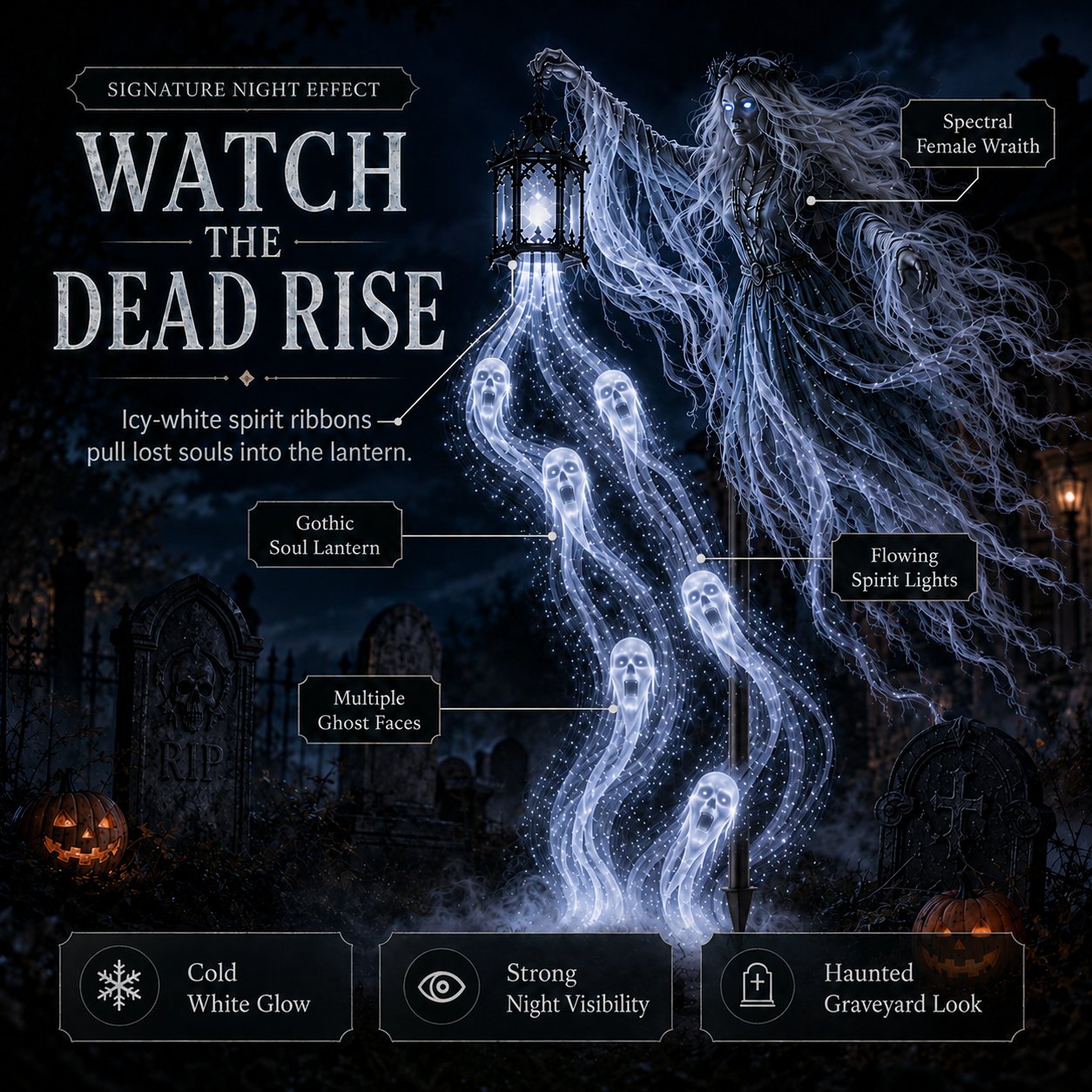 Koude witte Halloween verlichting met meerdere spookgezichten