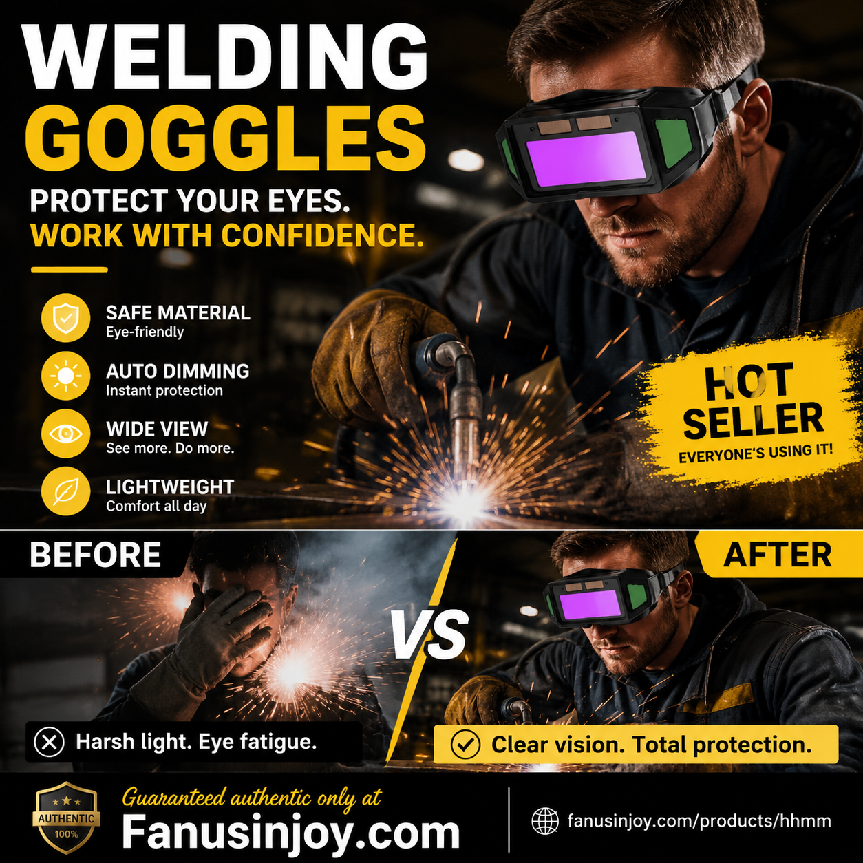 🔥 50% OFF 👨‍🏭 Auto-Darkening Welding Goggles – Anti-Glare Welder Safety Glasses for TIG & Arc Welding, UV Protection 🛡️