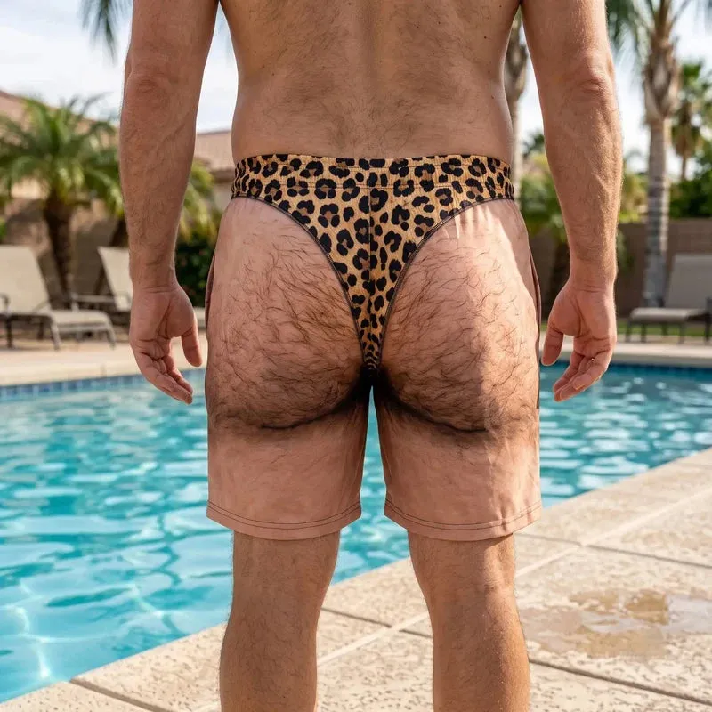 Leopard Print Denim Funny Beach Swim Trunks