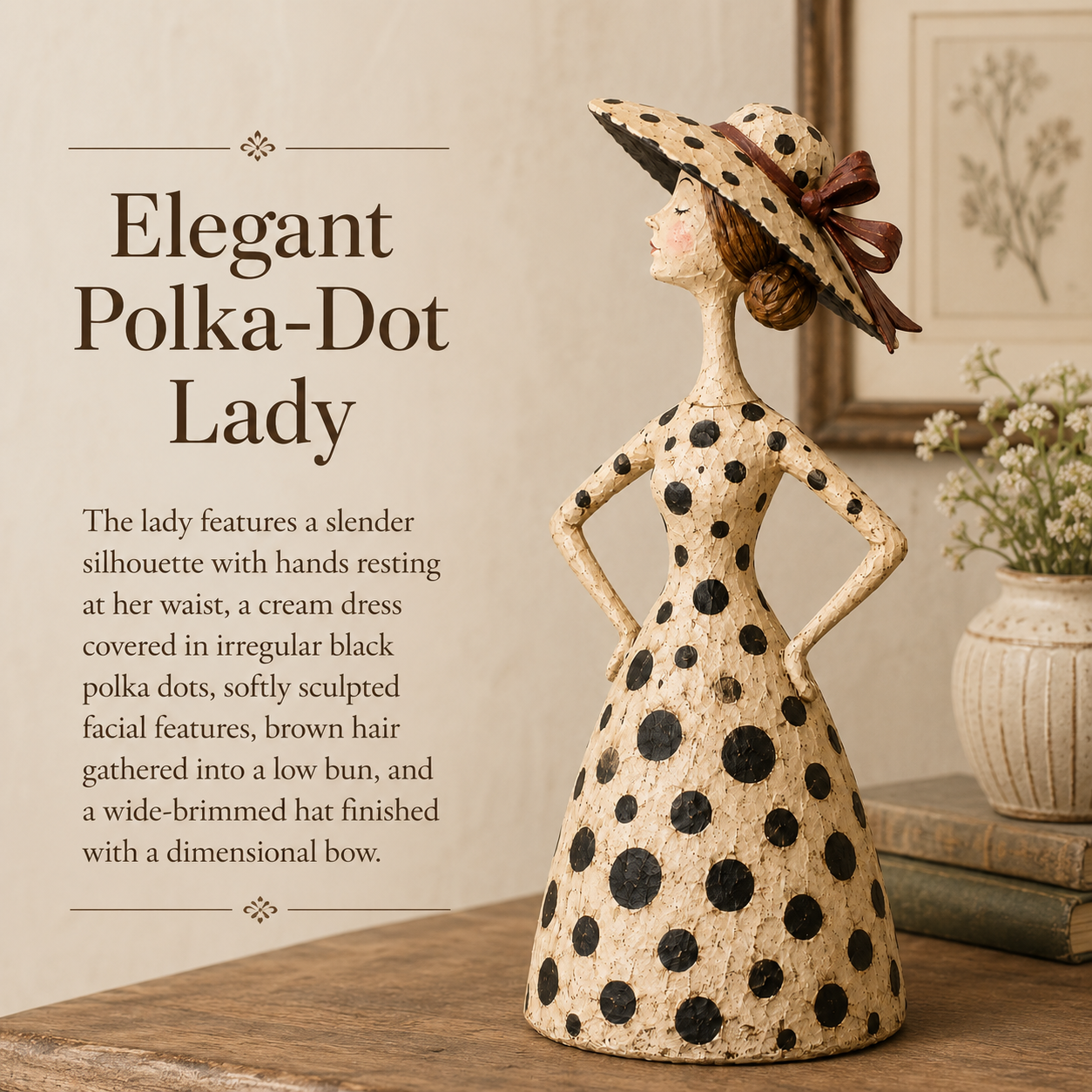The lady adds soft elegant contrast