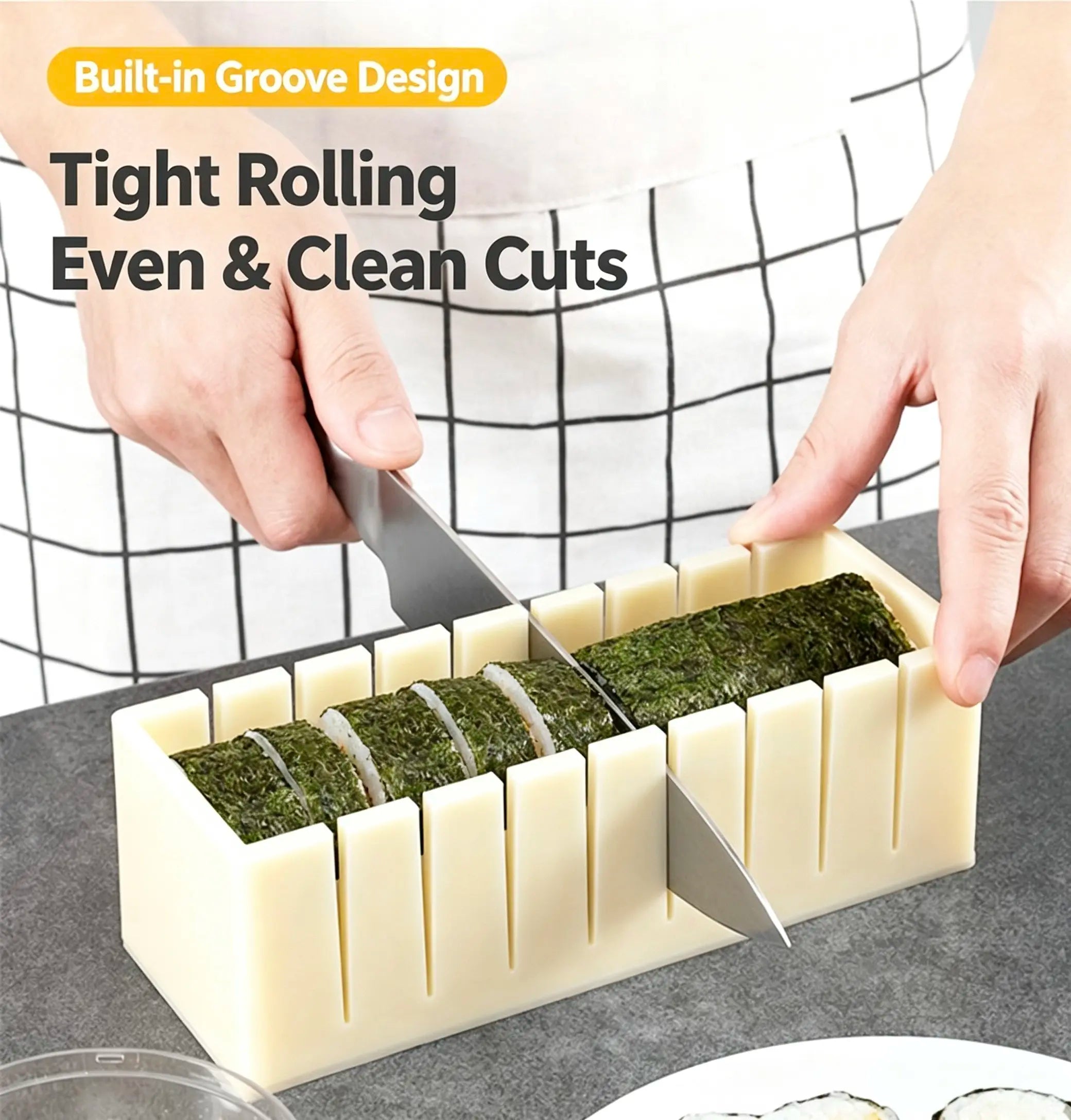 DIY Non-Stick Sushi Maker Mold Set with Cutting Groove – HIPS One-Press Sushi Making Kit