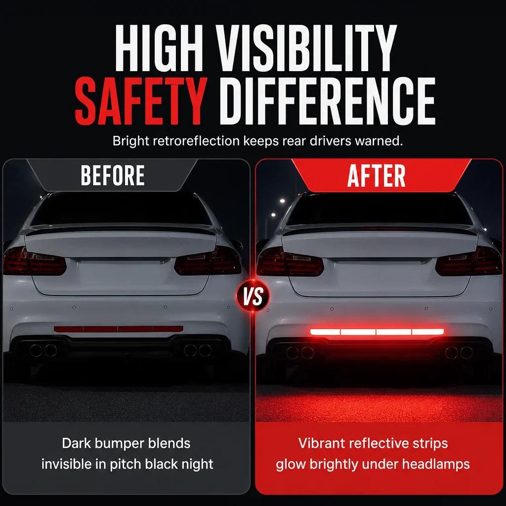 Reflective bumper compared with plain bumper