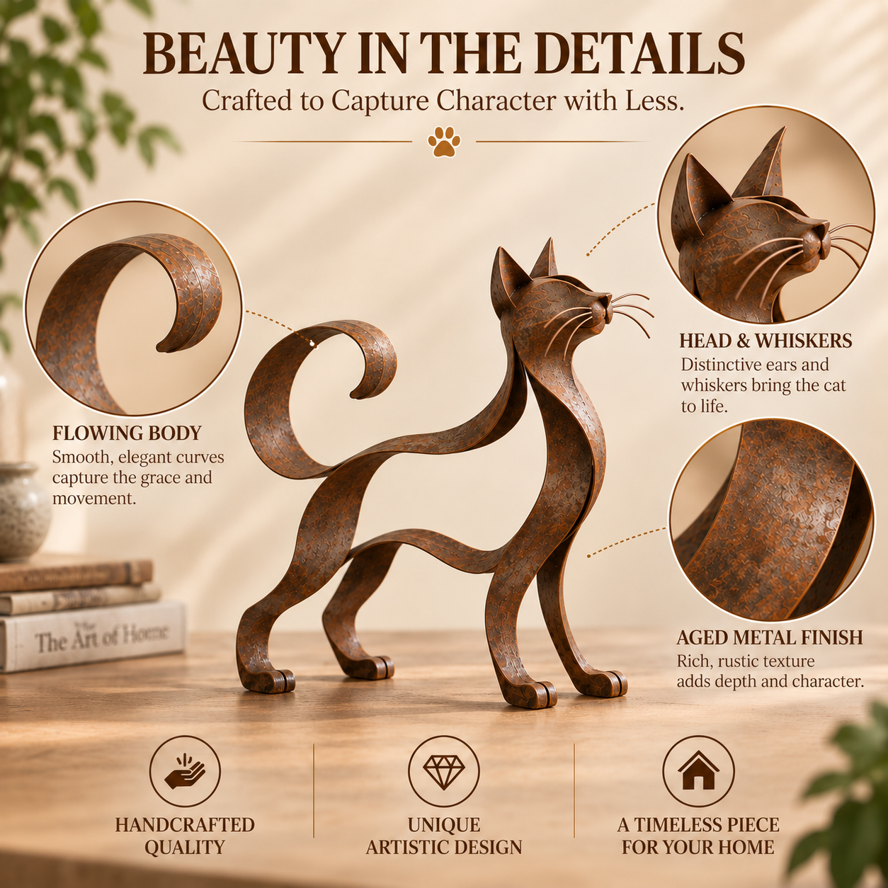 🐱 Maine Coon -tyylinen metallinen kissaveistos