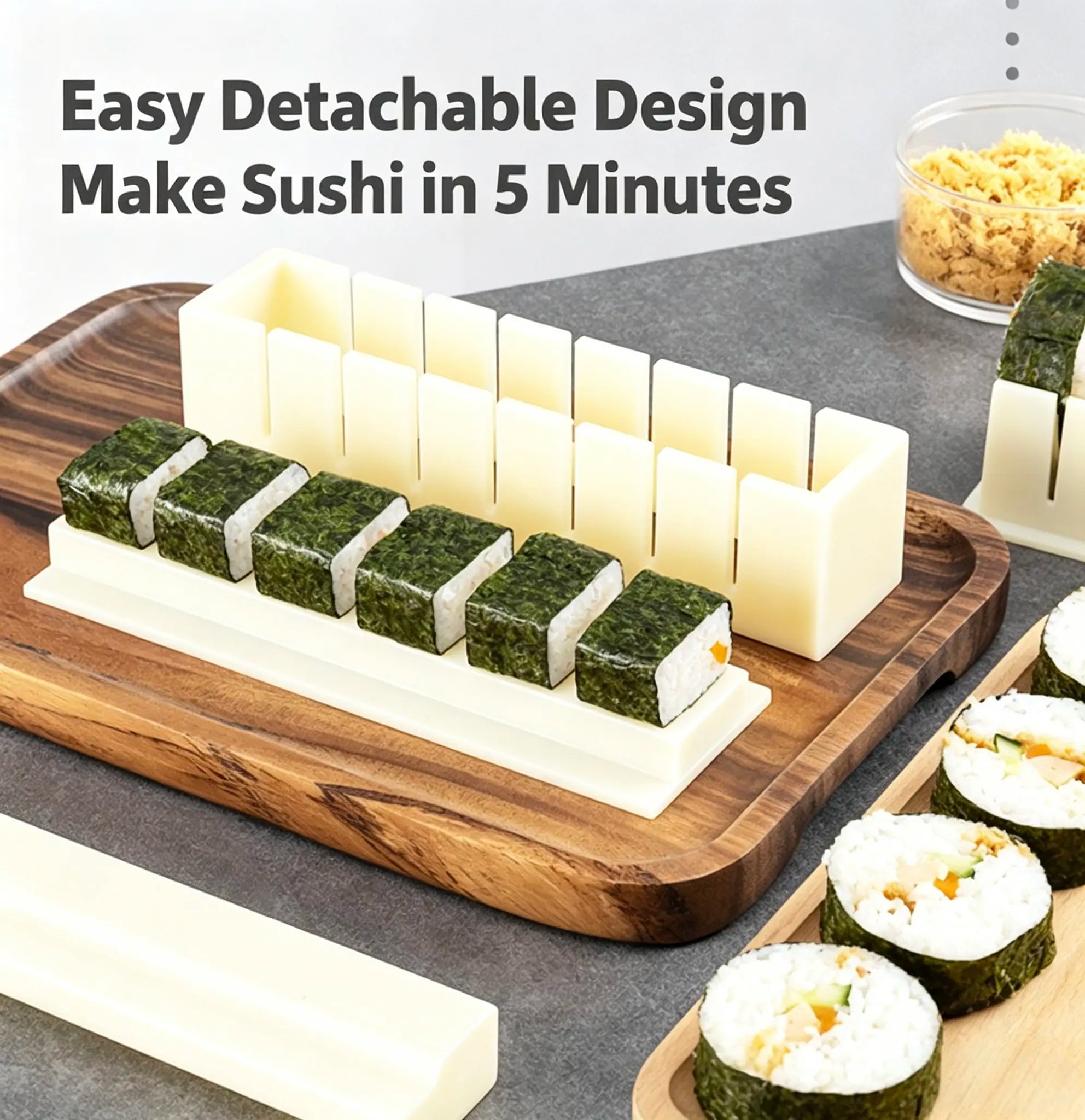 DIY Non-Stick Sushi Maker Mold Set with Cutting Groove – HIPS One-Press Sushi Making Kit